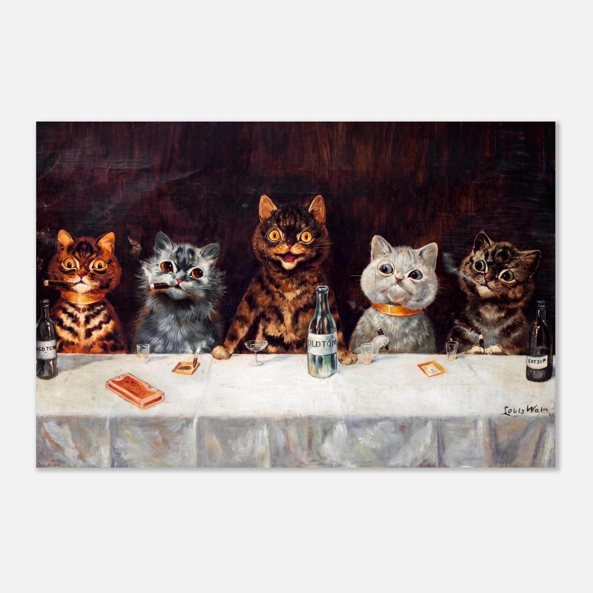Vintage Louis Wain Cat Print The Bachelor Party Funny Anthropomorphic Feline Wall Art Antique Cat Home Decor Animals and Creatures