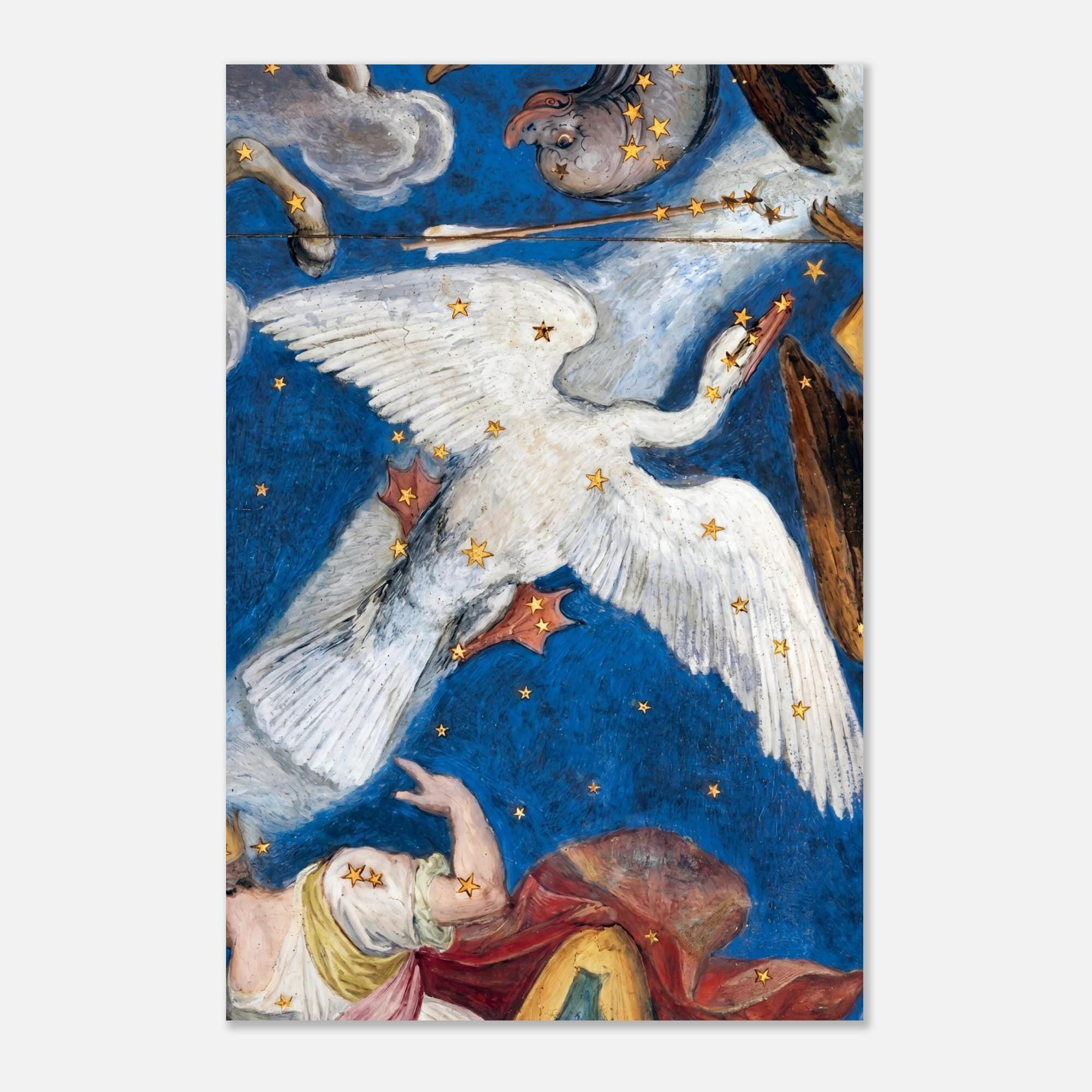 Vintage Celestial Cygnus Constellation Print Renaissance Fresco Star Chart Wall Art Antique Swan Painting Dark Academia & Moody