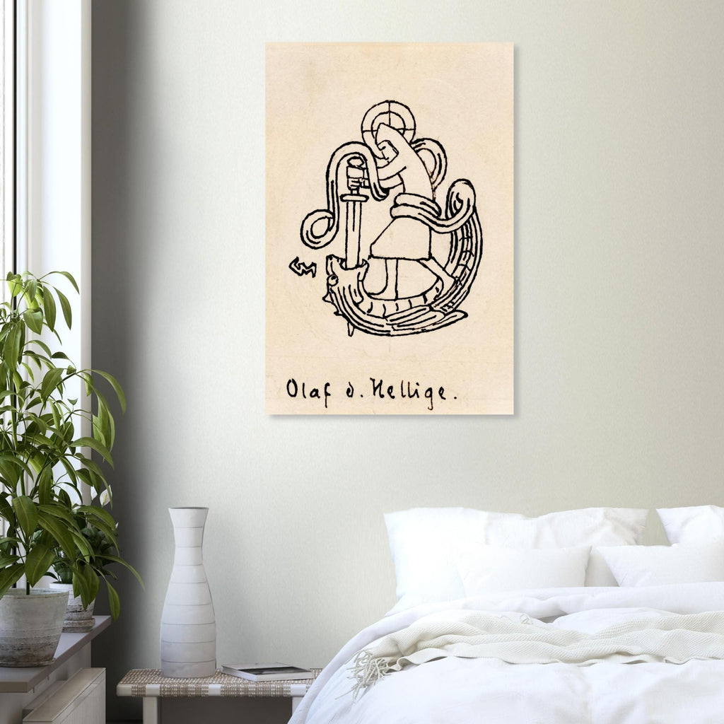 Saint Olaf of Norway Viking King and Patron Saint Medieval Line Art Illustration Unframed Print Myth & Symbolism