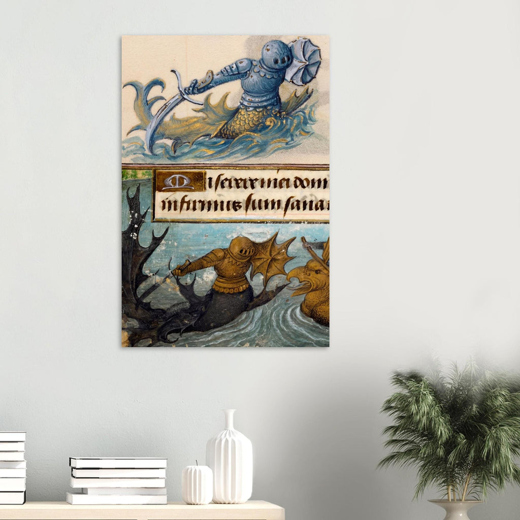 14th Century Medieval Merman Knight Art Print Weird Marginalia Gothic Manuscript Illustration Dark Academia Myth & Symbolism