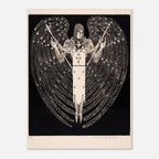 Vintage Archangel Woodcut Print Gothic Angel Wall Art Antique Polish Black and White Celestial Knight Sacred Medieval Icons