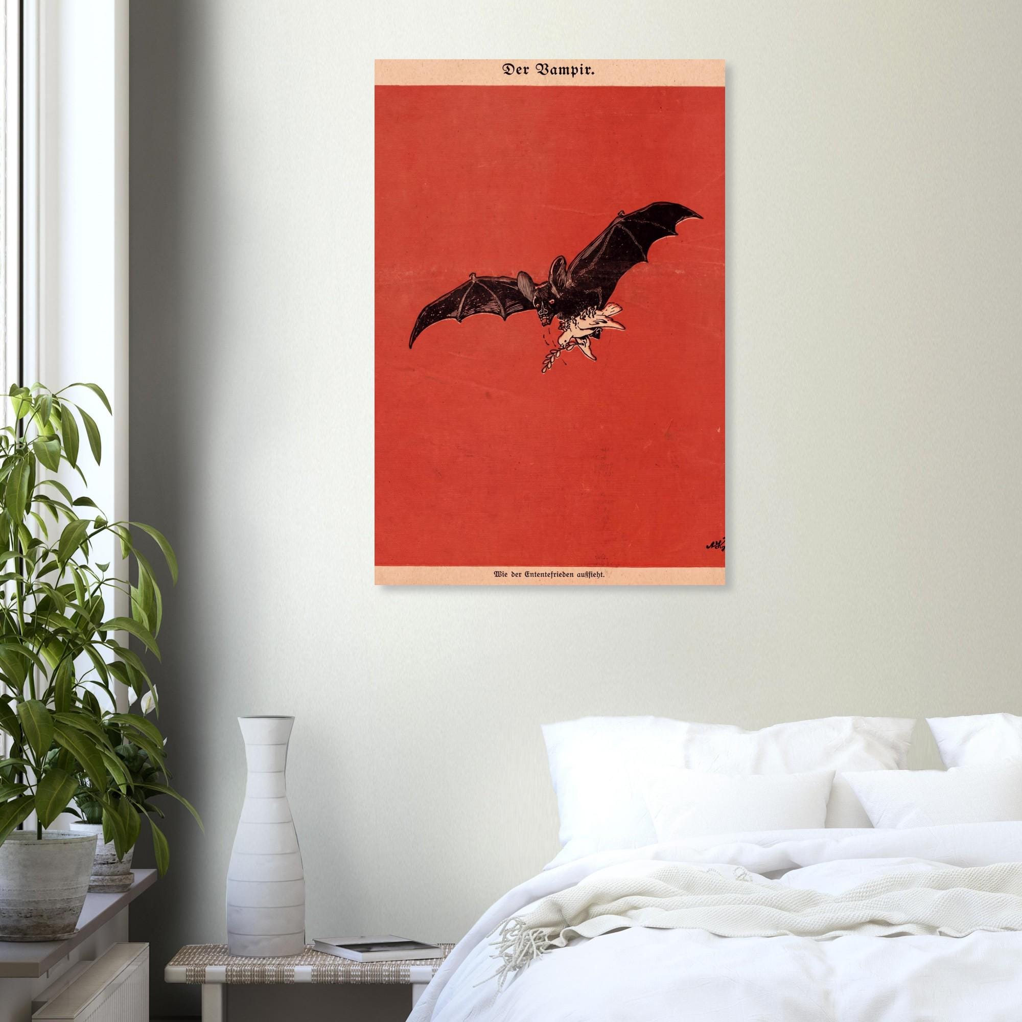 Antique Vampire Bat Art Print Vintage WWI German Propaganda Macabre Gothic Wall Decor Dark Academia Curiosities Dark Fantasy Macabre