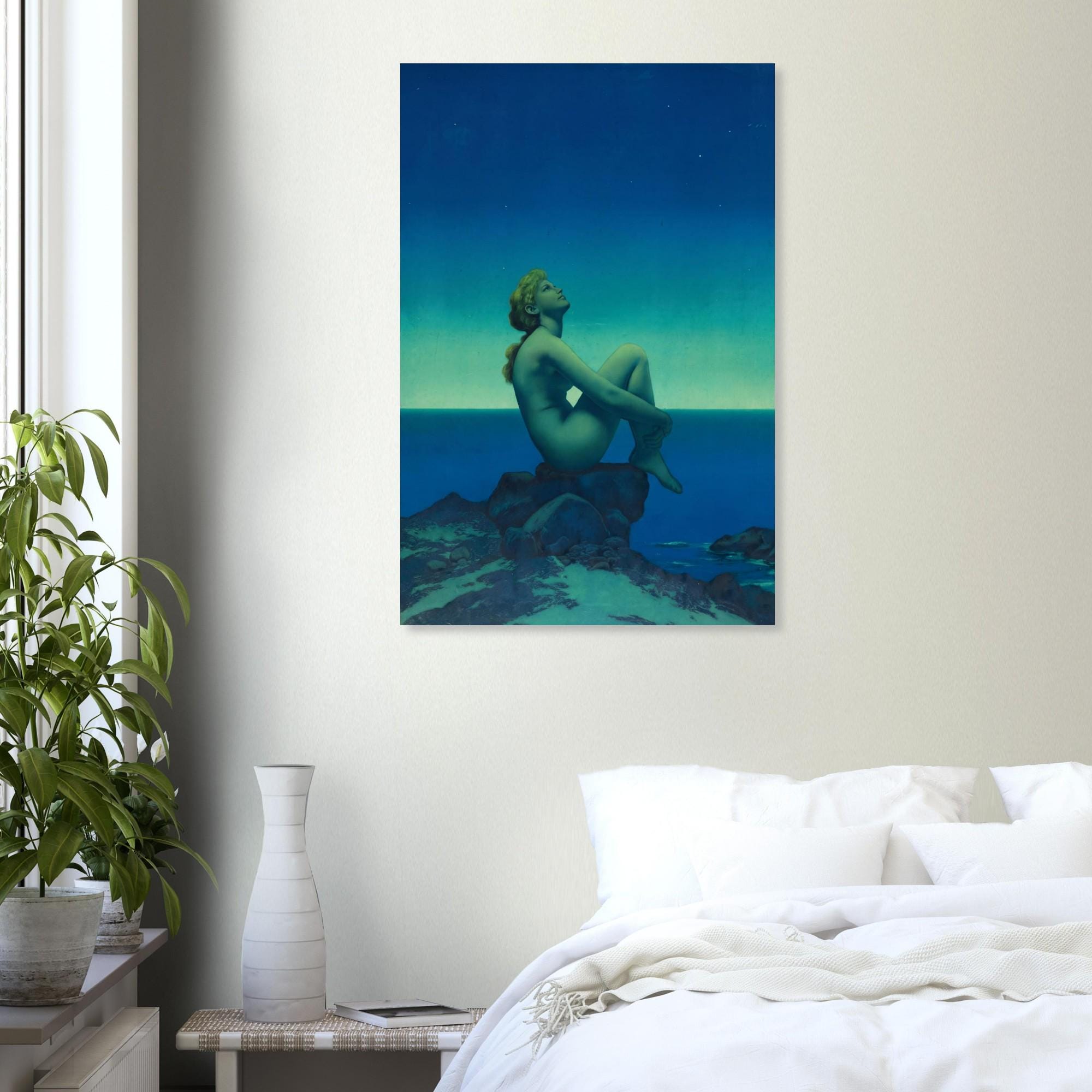 Maxfield Parrish Stars Art Print | Vintage Celestial Wall Art | Nude Female Night Sky Decor | Art Nouveau Painting | Dreamy Art