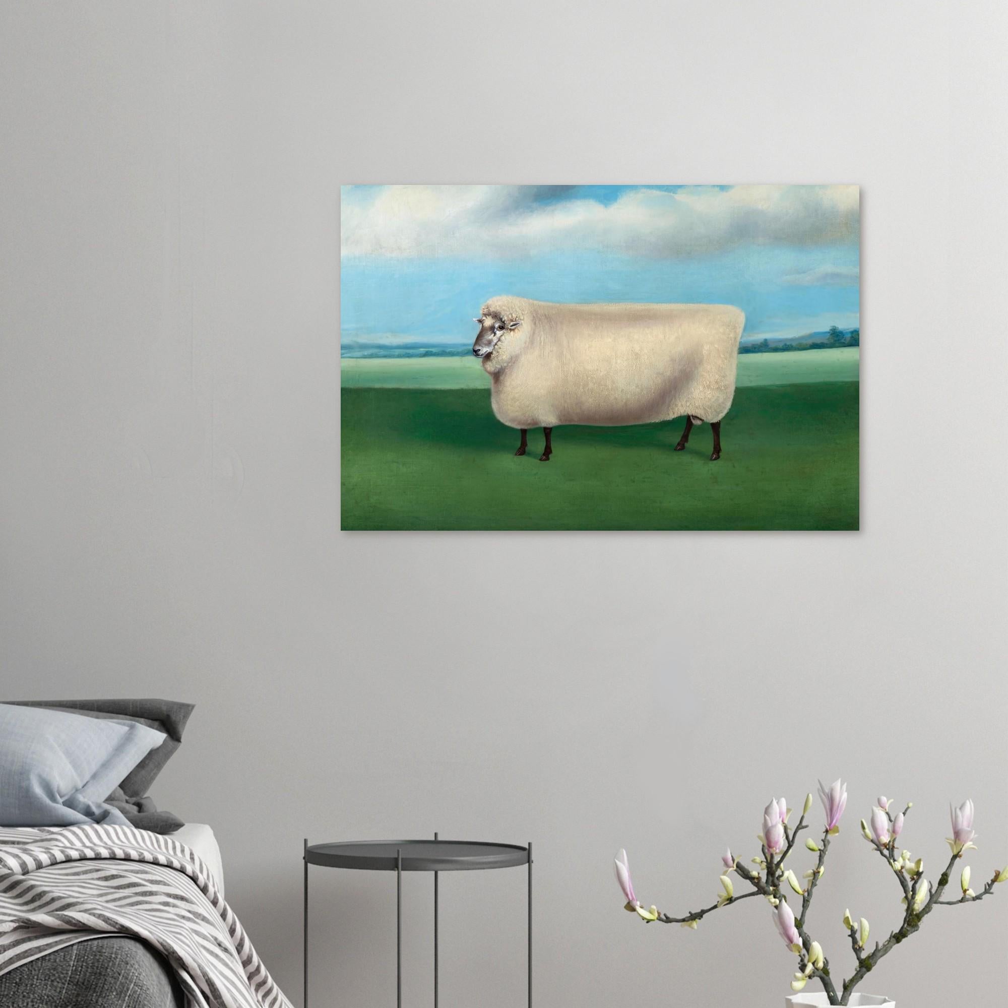 Fat Sheep Art Print, Rectangular Sheep Folk Art, Chonky Sheep Painting, British Livestock Portrait, Farmhouse Wall Decor, Antique