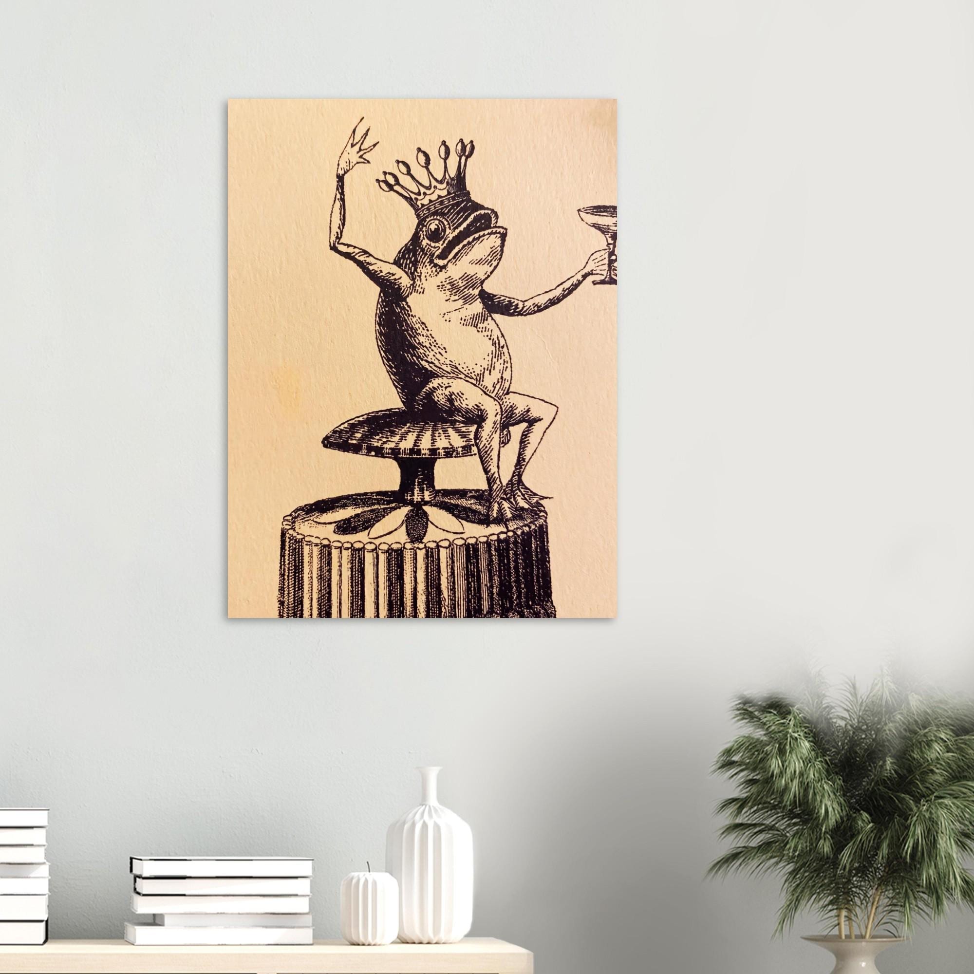 Vintage Frog King Art Print Antique Animal Illustration Whimsical Champagne Toast Engraving Poster Oddity Wall Decor Dark Academia And Moody