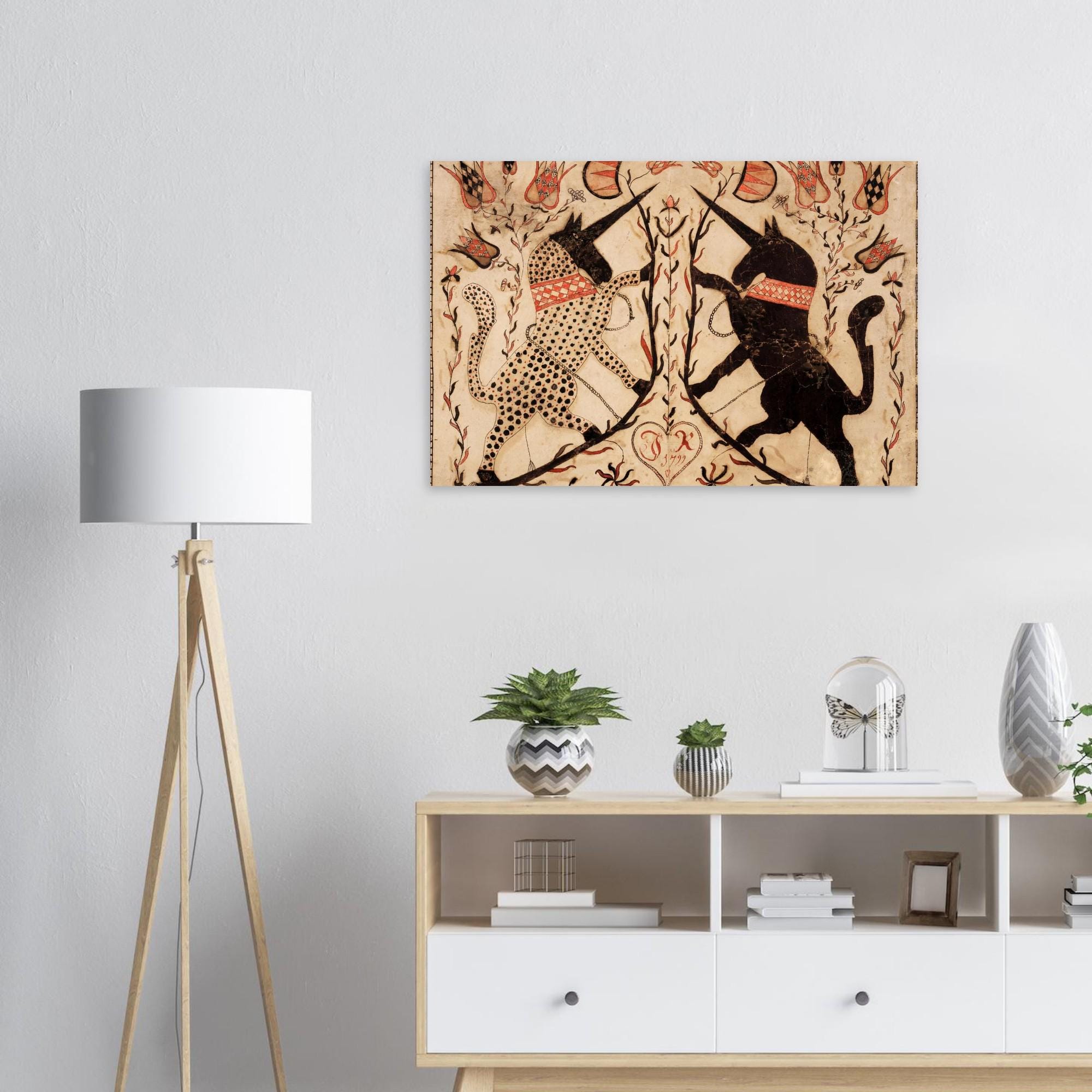 Two Unicorns by Sussel-Unicorn Artist Archival Paper Print, Primitive Folk Art, Living Room Wall Decor, Whimsical Mythical Art. Gift Idea