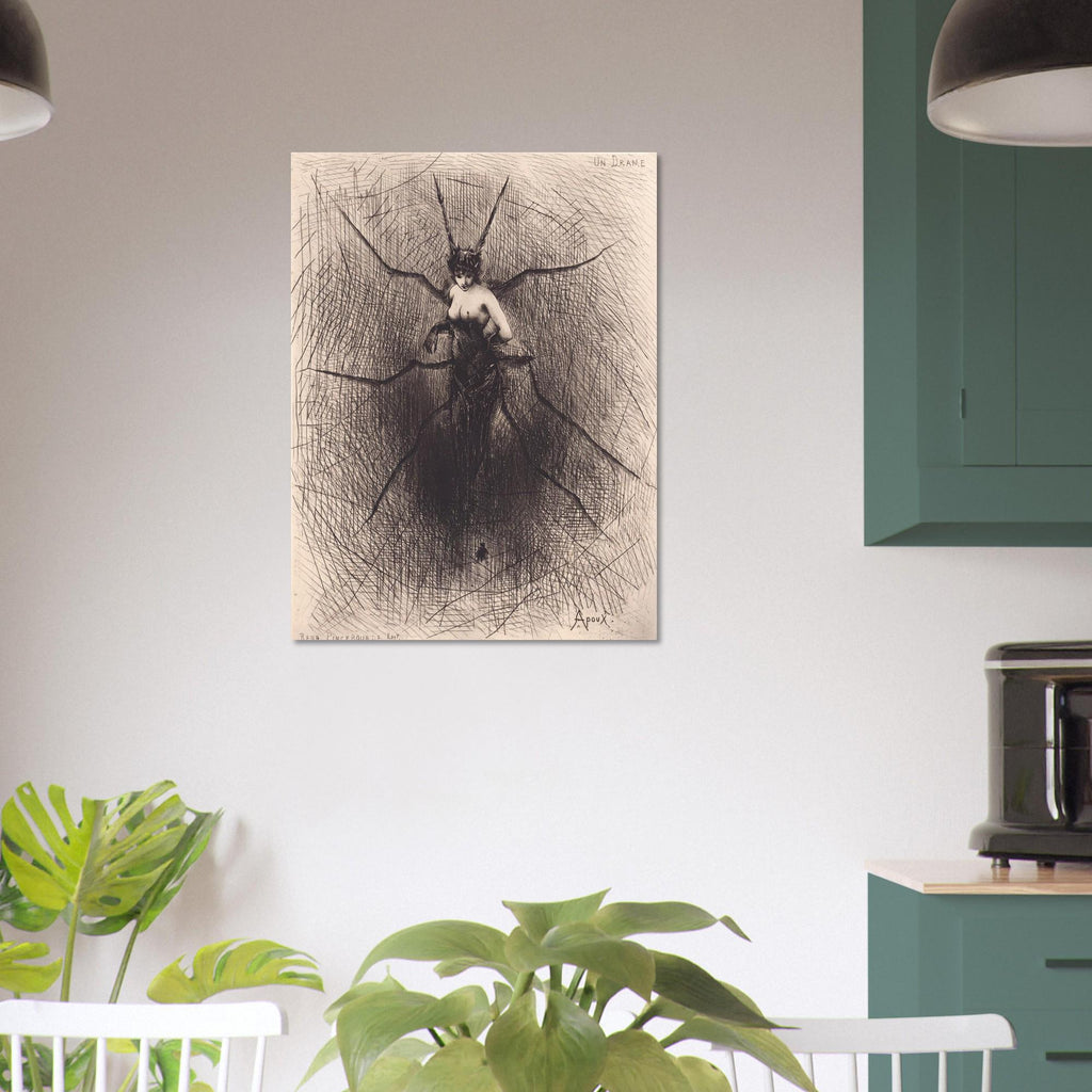 Vintage Spider Woman Etching Un Drame Macabre Symbolist Art Print Antique Dark Fairy Tale Illustration Poster Gothic Oddities