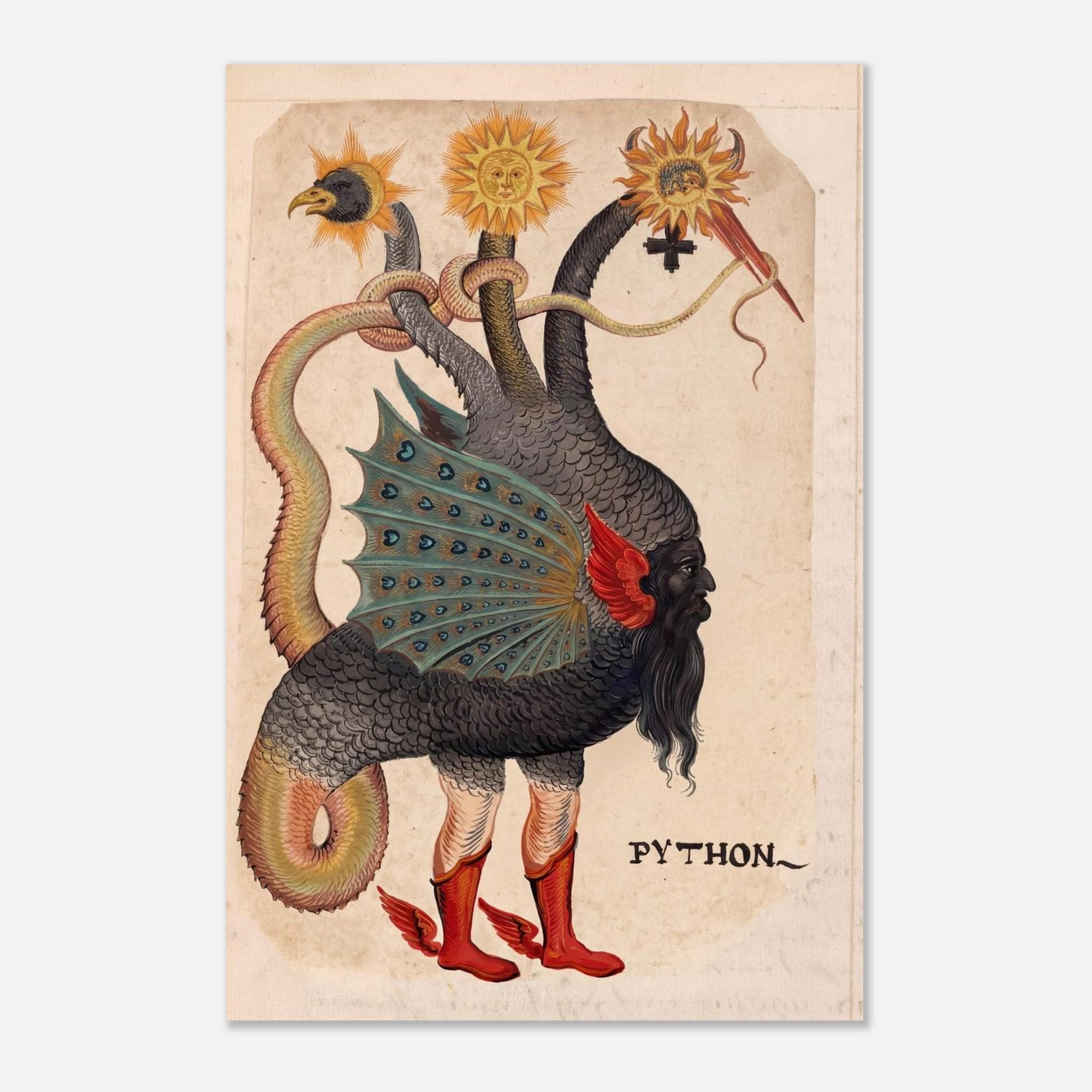 Python Mercurius By German Master Fine Art Print, Vintage Alchemy Art, Occult Wall Decor, Hermetic Poster, Esoteric Gothic Gift