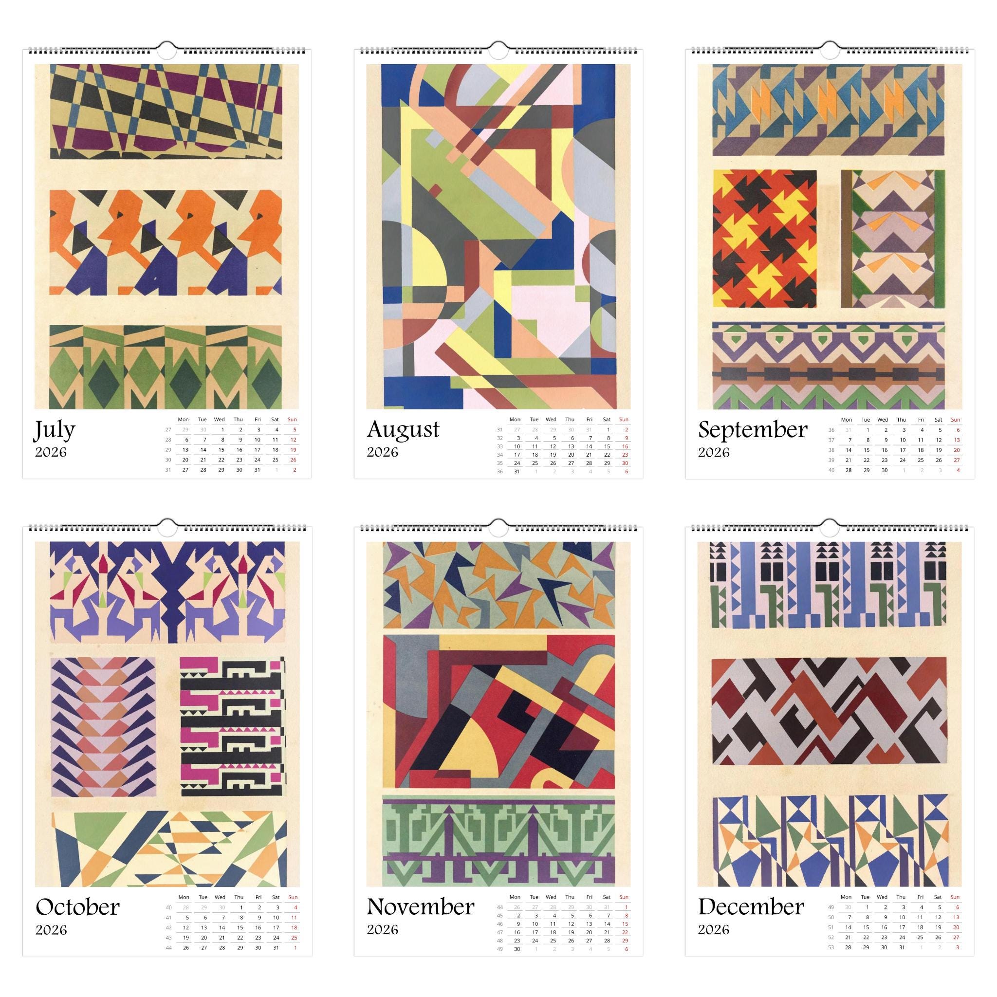 13 Artworks of  Mizuki Heitaro 2026 Art Calendar 11x16.5, Wiener Werkstatte, Abstract Patterns, Vintage Art, Secessionist, Art Gift