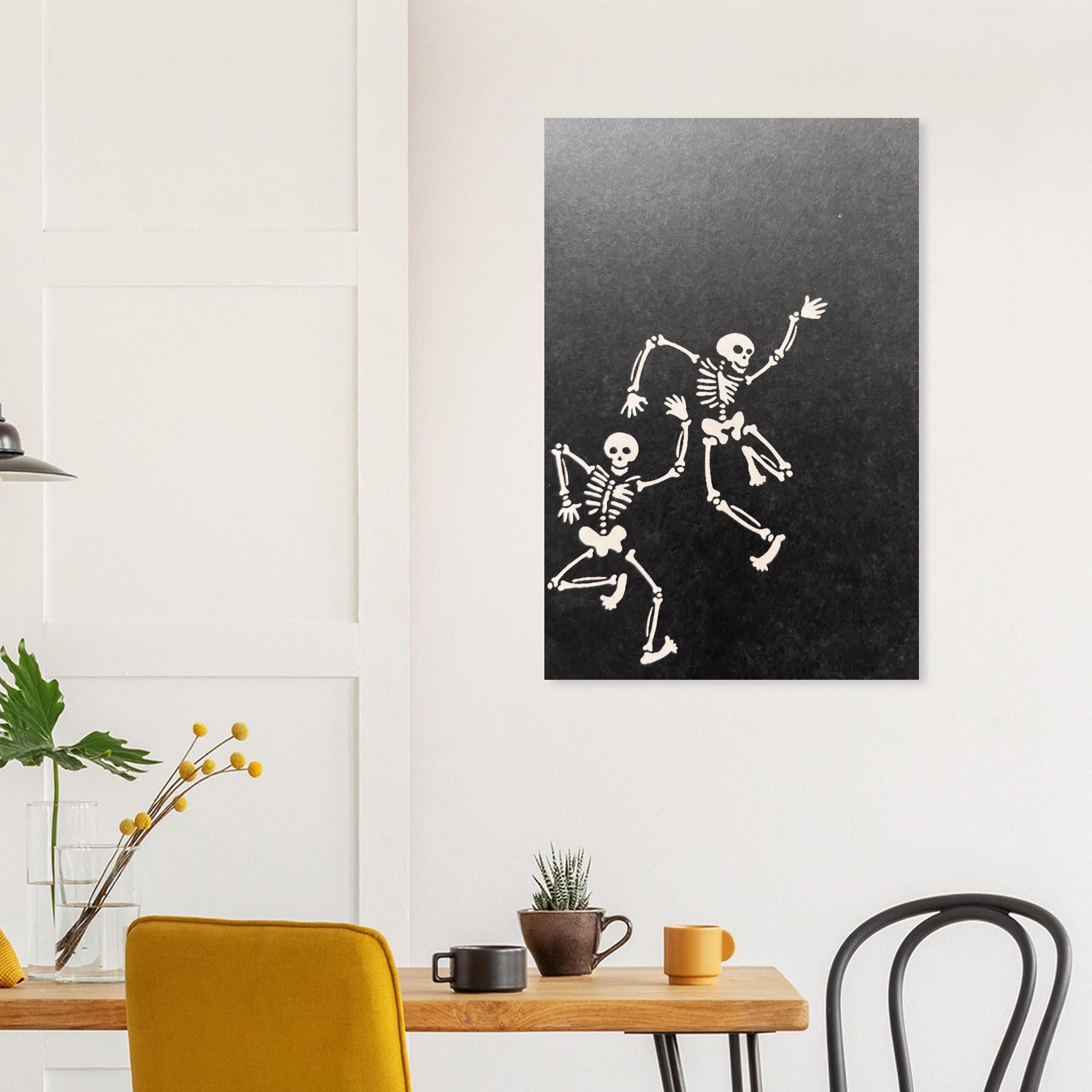 Dancing Skeletons Woodcut Print Memento Mori Wall Art Medieval Danse Macabre Engraving Gothic Dark Academia Vintage Dark Fantasy Macabre