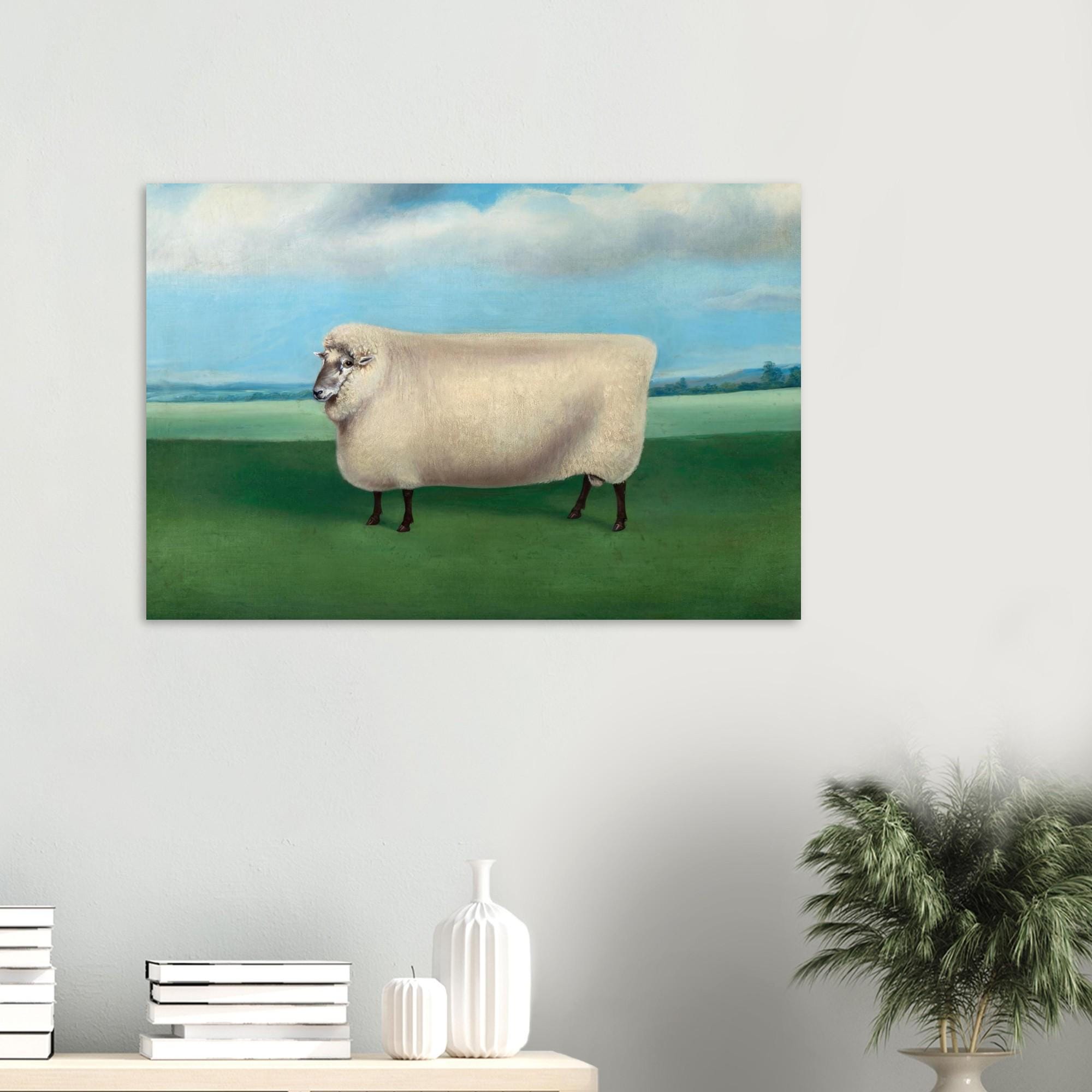 Fat Sheep Art Print, Rectangular Sheep Folk Art, Chonky Sheep Painting, British Livestock Portrait, Farmhouse Wall Decor, Antique