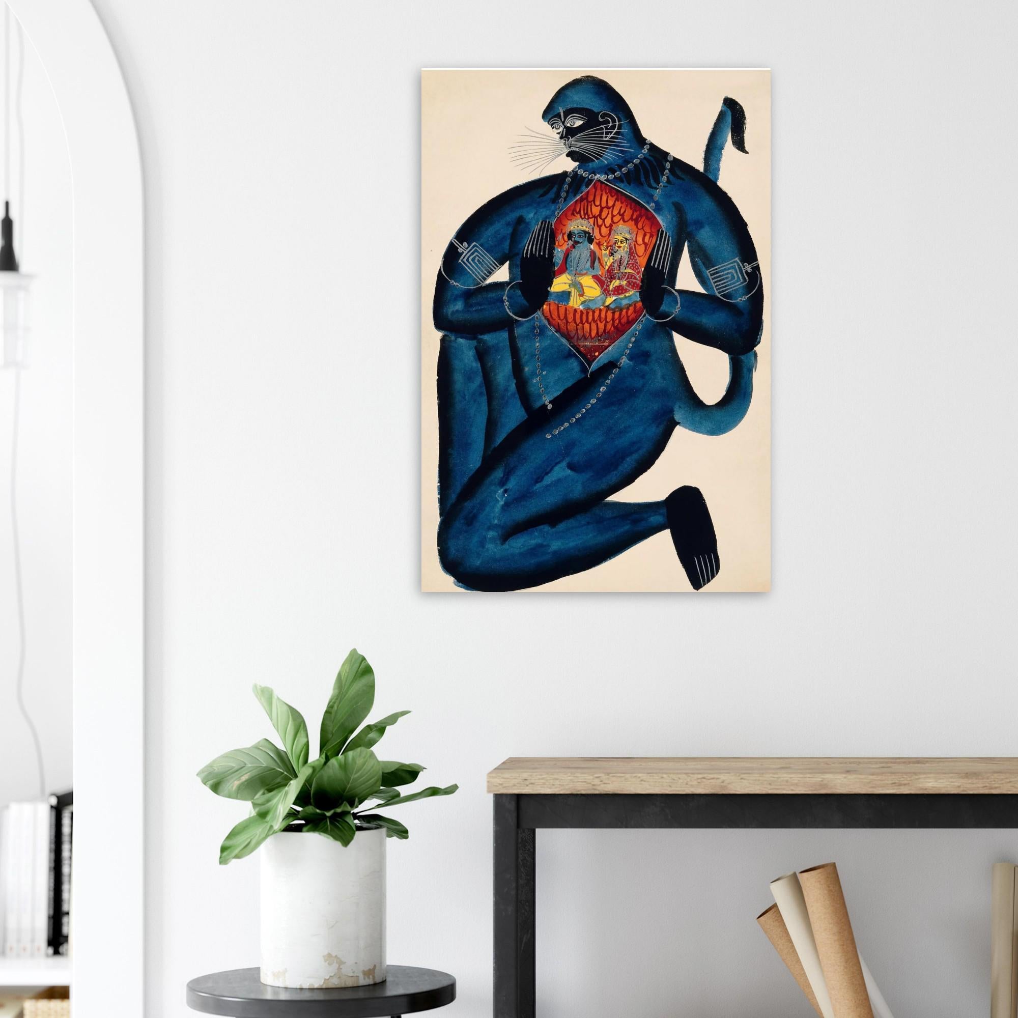 Vintage Hanuman Rama Sita Art Print | Kalighat Indian Folk Art | Hindu Mythology Wall Decor | Spiritual Home Decor Poster Gift