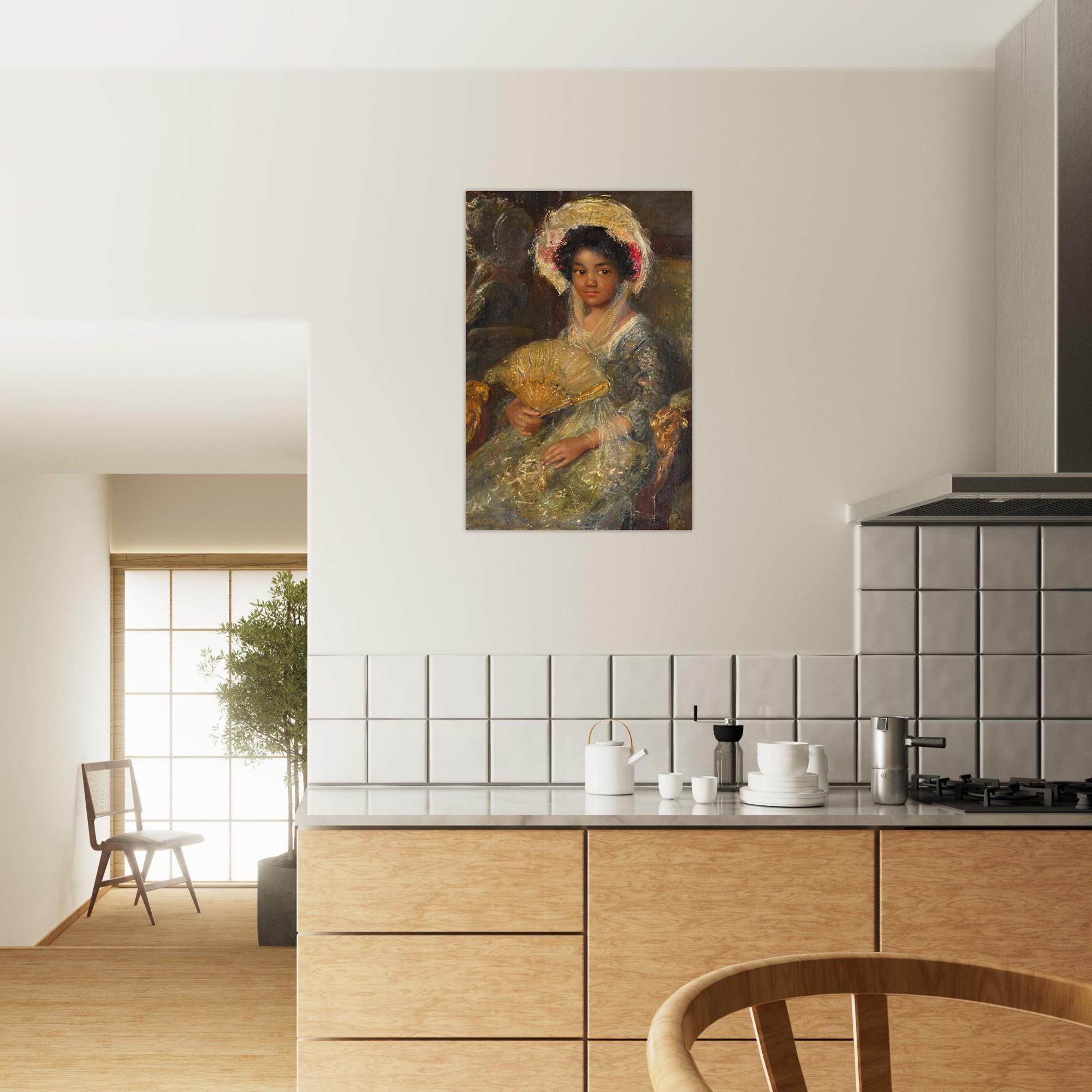 Vintage Black Woman Portrait Wall Art Print Historical African American Lady with Fan Painting Antique Portrait of Girl Portraits Figures