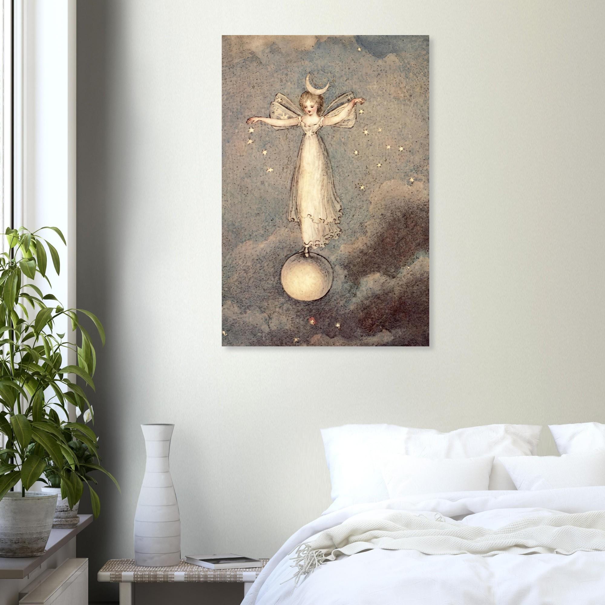 Vintage Hermann Kaulbach The Fairy of the Moon Antique Celestial Wall Art Victorian Fairy Illustration Art Nouveau And Vintage