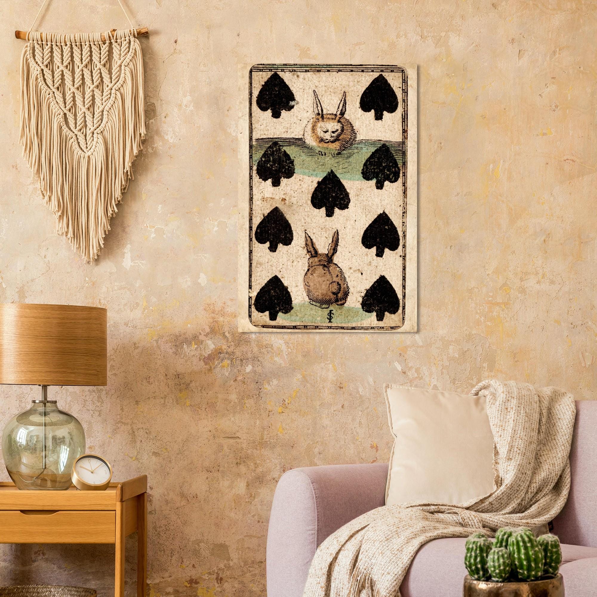 Antique Rabbit Transformation Playing Card Print Whimsical Nine of Spades Art 1811 Cowell Vintage Animal Wall Art Animals & Creatures