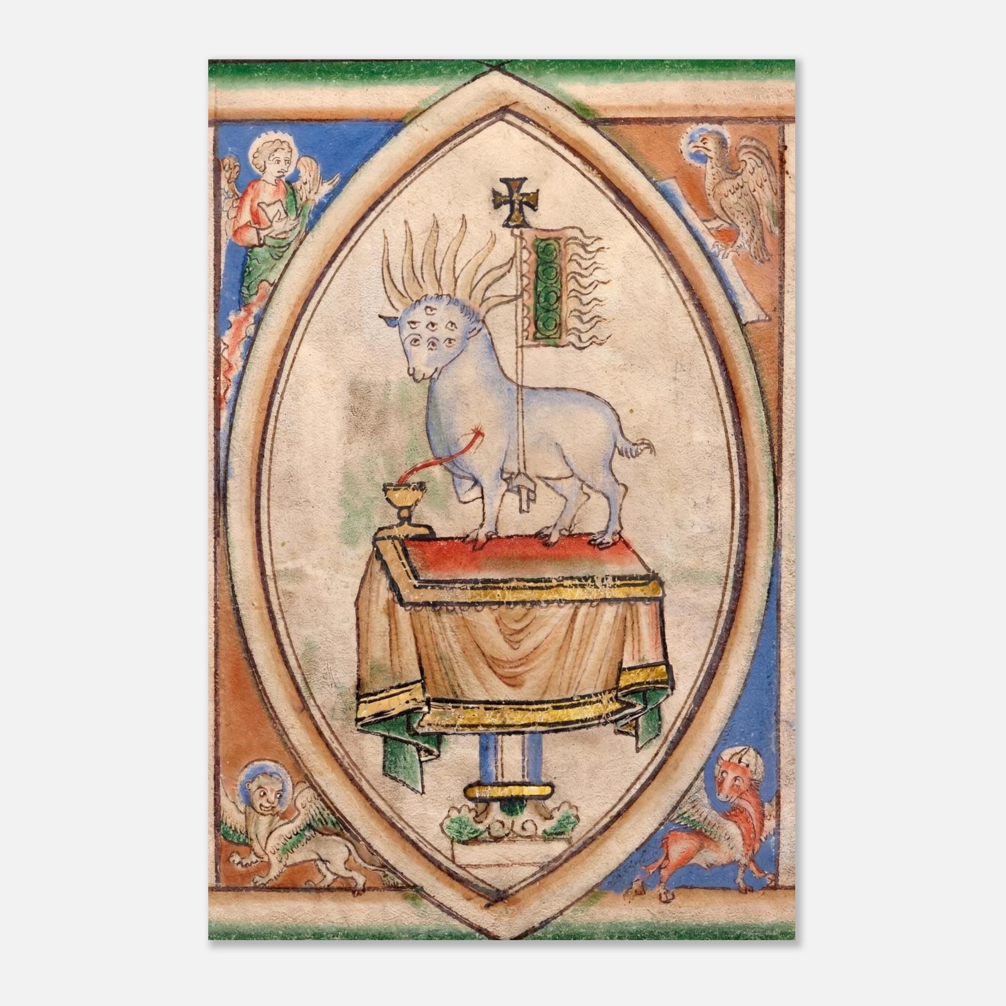 Apocalypse Lamb of God Seven Eyes Seven Horns Medieval Manuscript Art Print, Agnus Dei Revelation Myth & Symbolism
