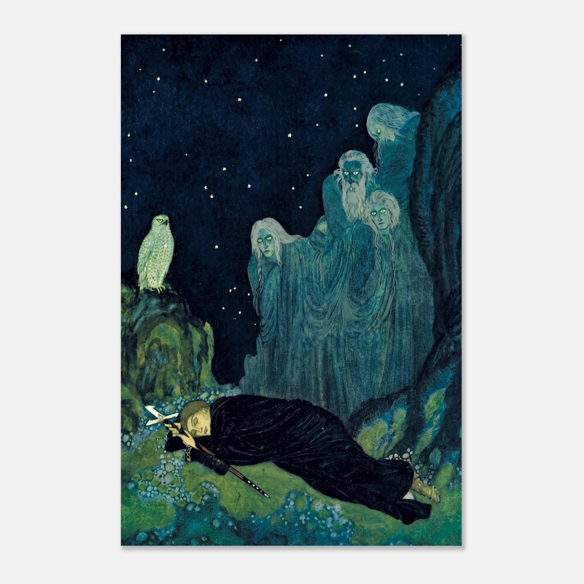John Bauer The Boy Who Was Never Afraid Vintage Swedish Folklore Print Mystical Nordic Mythology Art Ghostly Spirits Myth and Symbolism