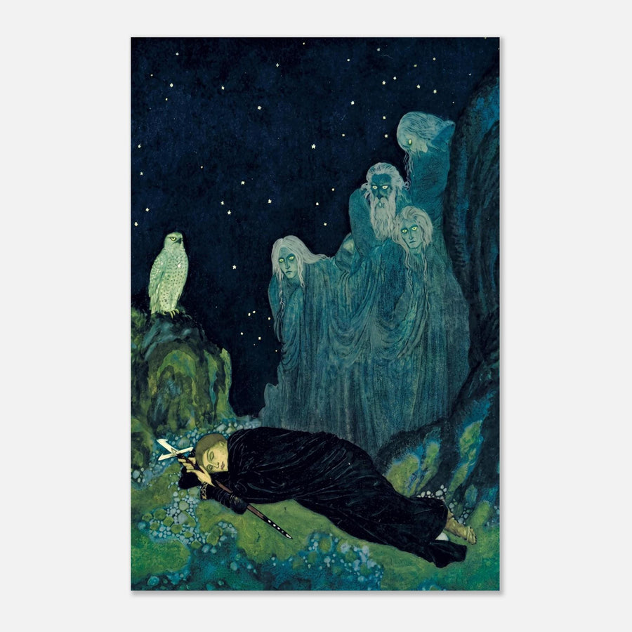 John Bauer The Boy Who Was Never Afraid Vintage Swedish Folklore Print Mystical Nordic Mythology Art Ghostly Spirits Myth and Symbolism