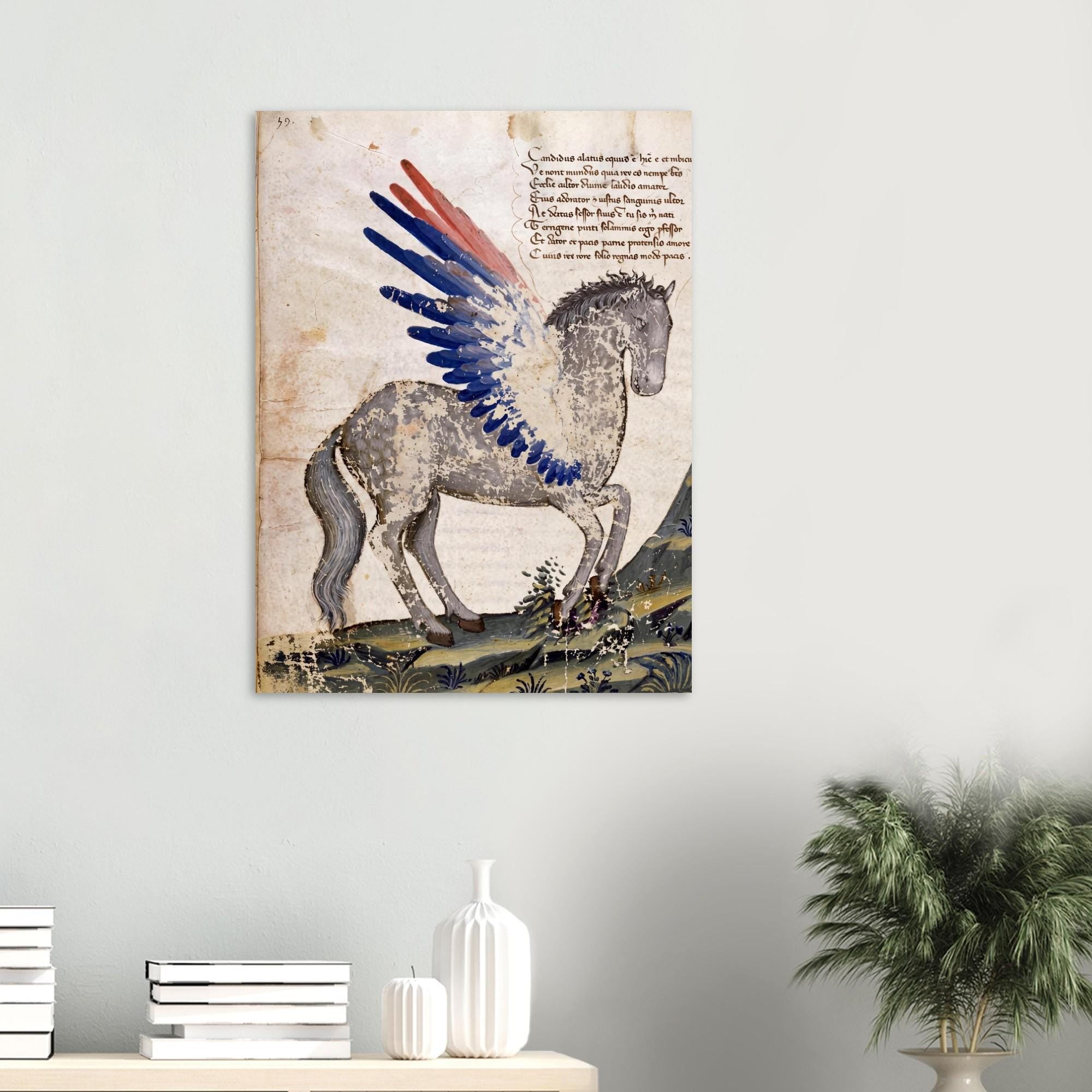 Medieval Pegasus Art Print Vintage Winged Horse Manuscript Illumination Mythological Creature Dark Academia Decor Weird Medieval Art