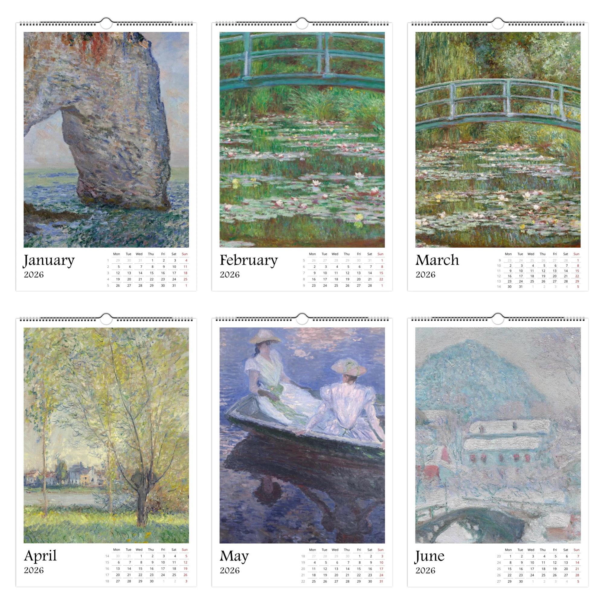 13 Artworks Of Claude Monet 2026 Art Calendar 11x16.5, French Impressionism, Nature Scenes, Fine Art, Retro Vibe, Holiday Gift