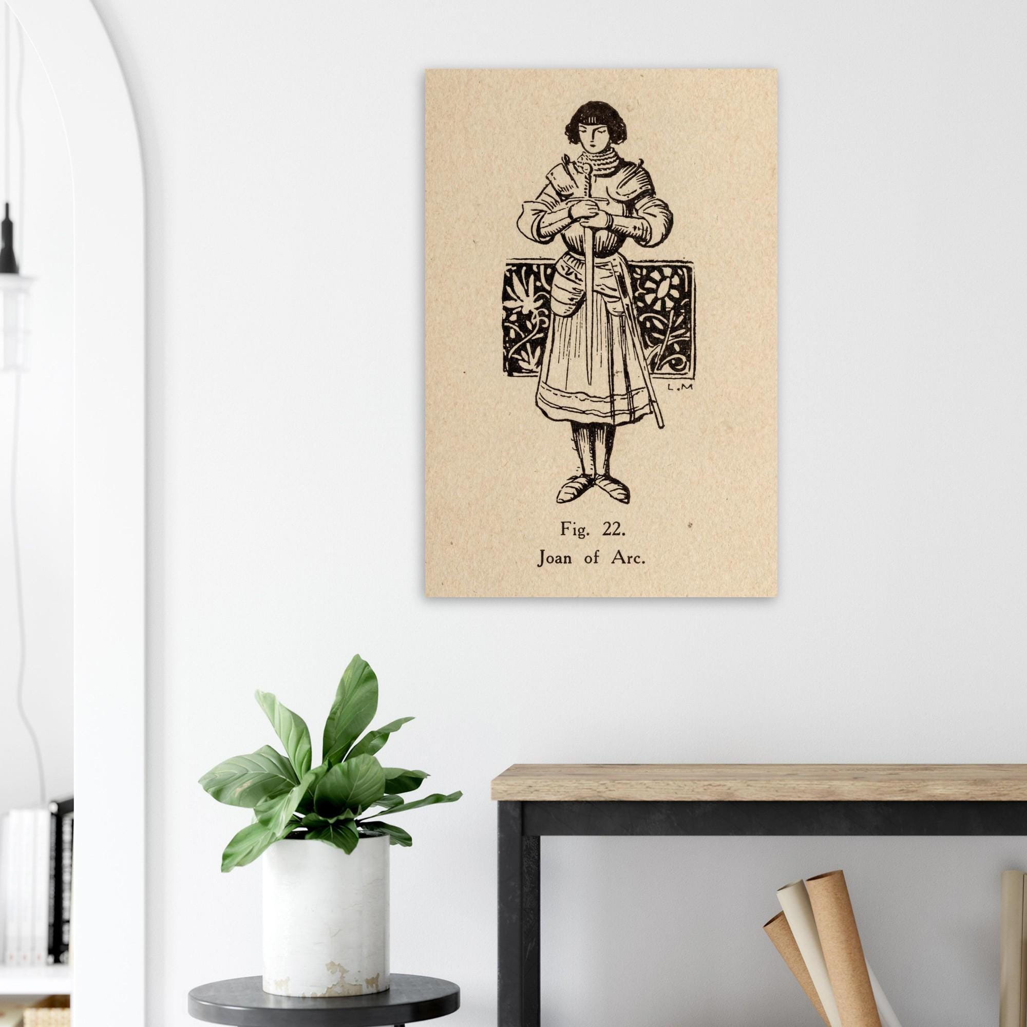 Joan of Arc Vintage Woodcut Art Print | Minimalist Medieval Knight Wall Art | Historical Saint Joan Poster | Unframed Art Print