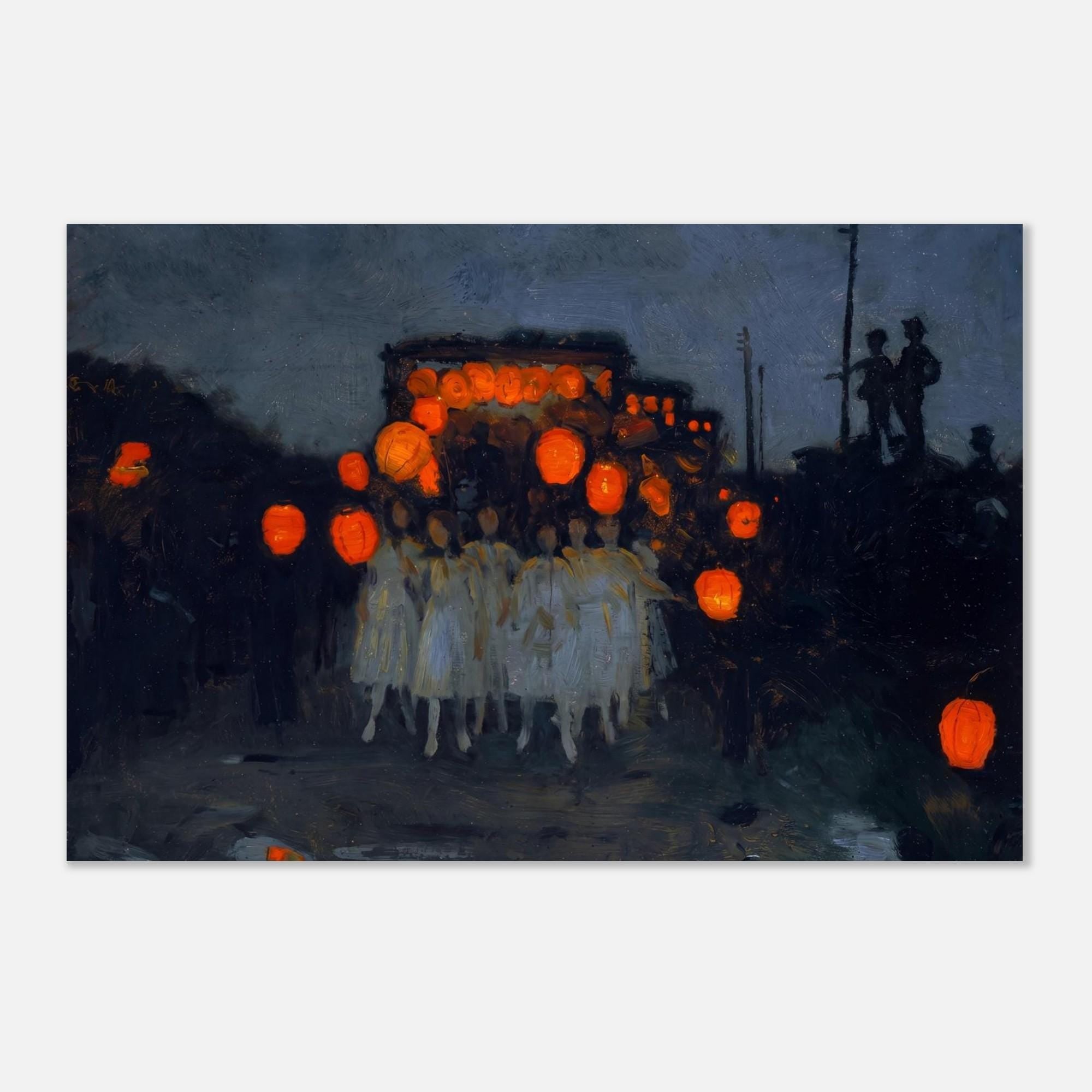 Moody Lantern Parade Impressionist Wall Art Print Dark Academia Night Garden Painting Vintage Style Girls Dark Academia Moody