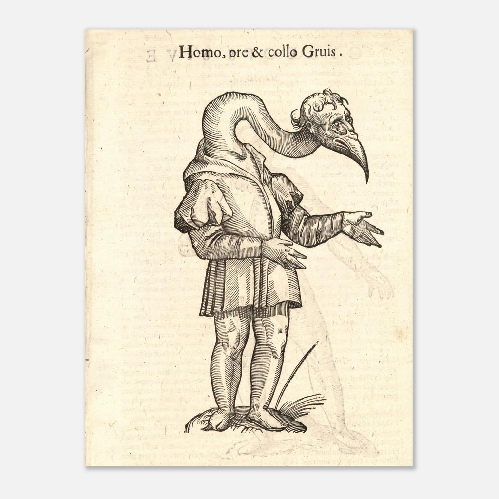 Vintage Monster Woodcut Print Myth Symbolism Renaissance Creature Poster Antique Bird Man Illustration Dark Academia Wall Art