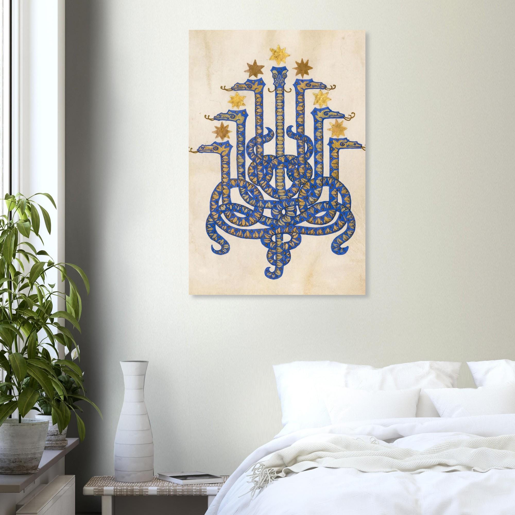 Herodias Illustration by Melchior Lechter Fine Art Print, Symbolist Serpent Wall Art, Mythical Blue Gold Snake, Gothic Home Decor