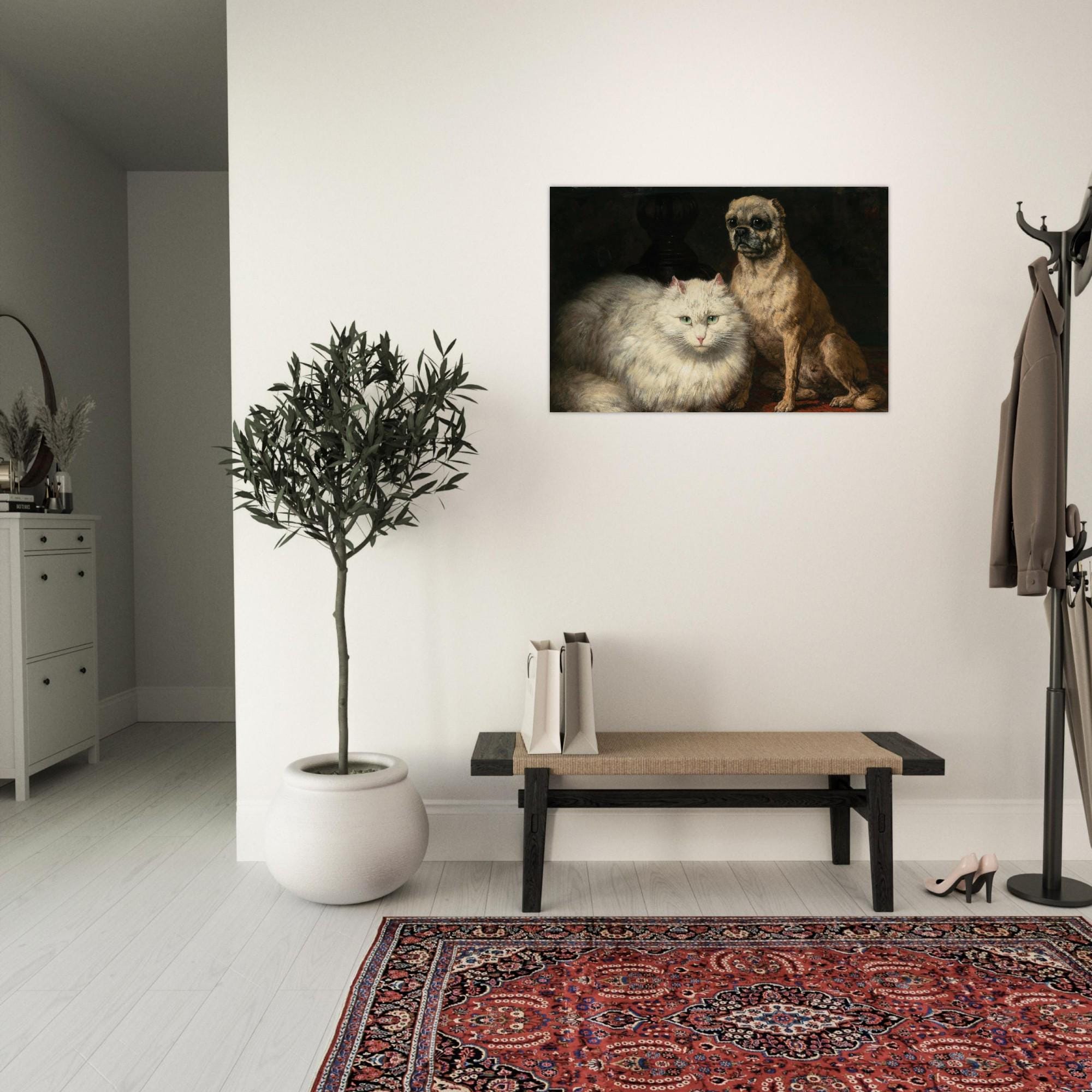 Henriette Ronner Knip Two Friends Cat and Pug Art Print Vintage Moody Animal Portrait Unframed Wall Decor Dark Academia Moody