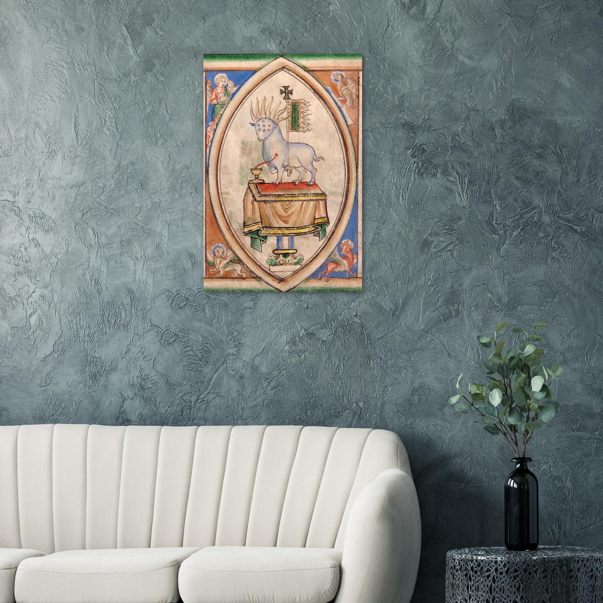 Apocalypse Lamb of God Seven Eyes Seven Horns Medieval Manuscript Art Print, Agnus Dei Revelation Myth & Symbolism