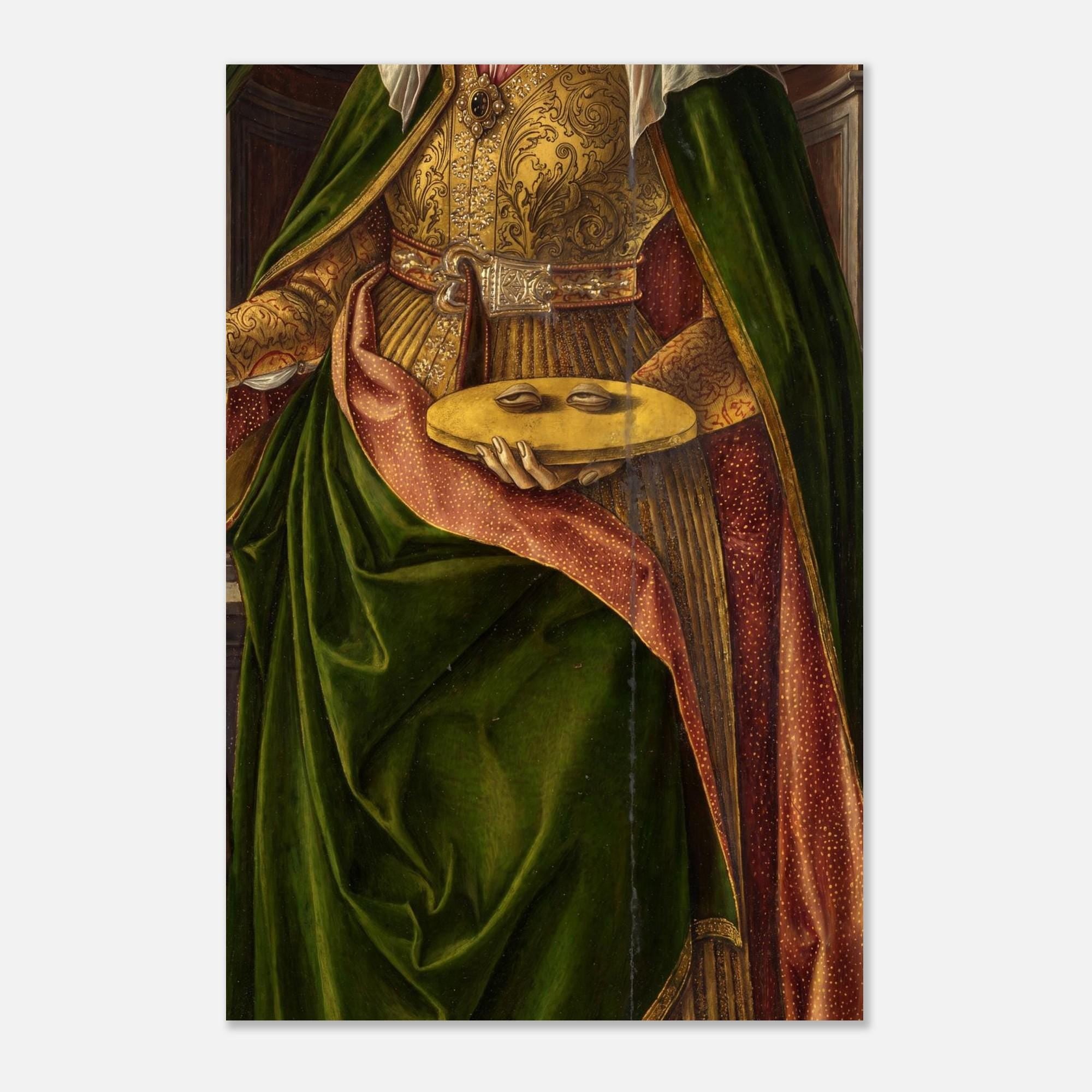 Antique Renaissance Saint Lucy Oil Painting Detail Oddity Santa Lucia Catholic Wall Art Altar Decor Patron Of Eyesight Myth Symbolism