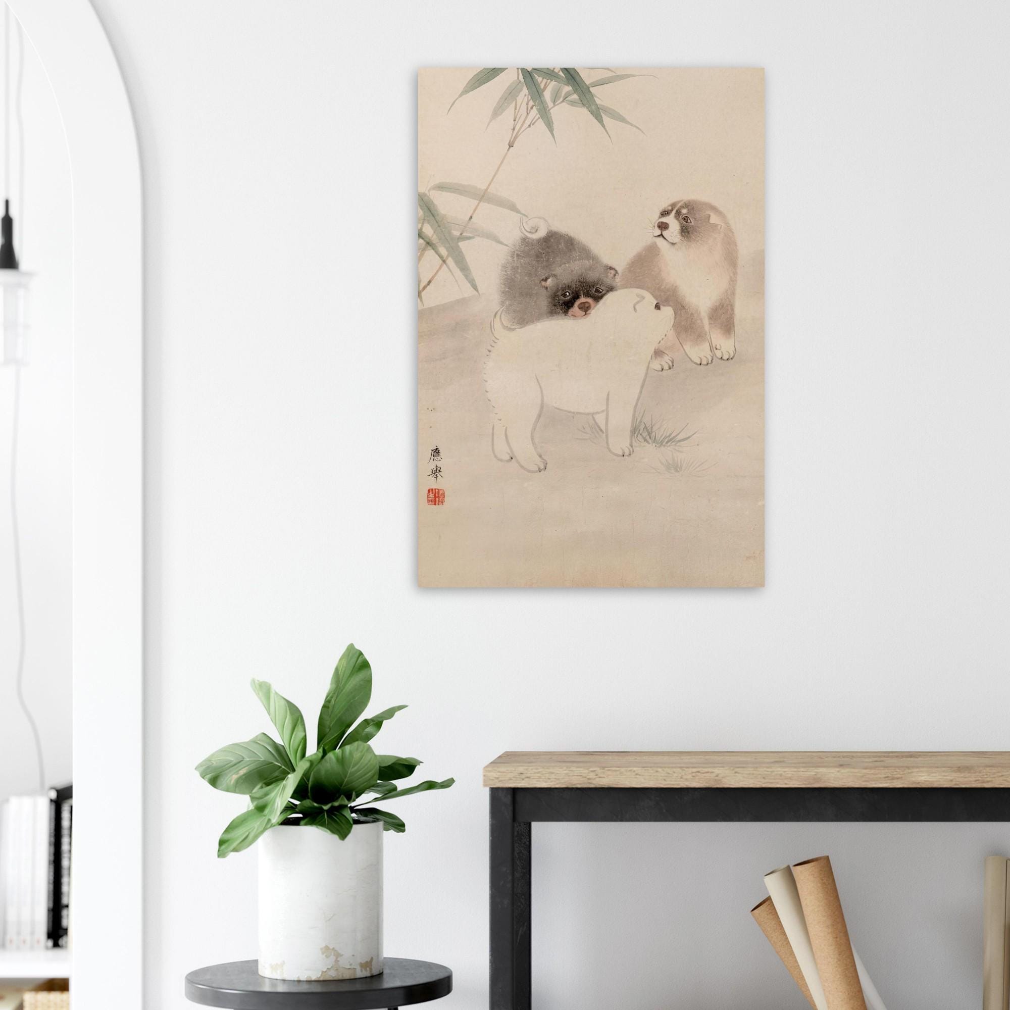 Puppies by Maruyama Okyo Fine Art Print, Japanese Wall Art, Vintage Dog Poster, Wabi Sabi Decor, Cute Animal Art, Asian Home Decor