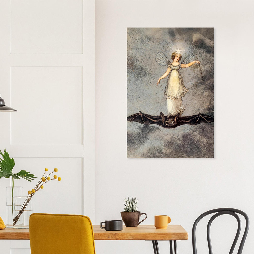 Victorian Fairy Riding Bat Art Print Amelia Jane Murray Regency Illustration Gothic Mythology Whimsical Decor Dark Academia Moody