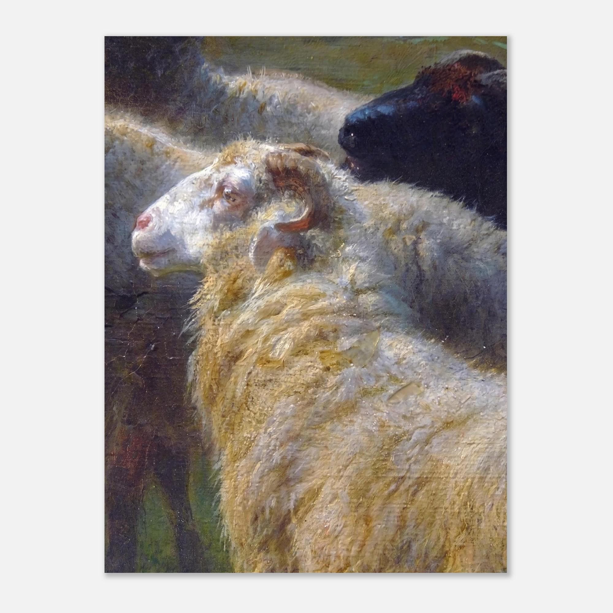 Vintage Sheep Oil Painting Dark Academia Wall Art Moody Antique Ram Print Textured Animal Portrait Dark Academia Moody