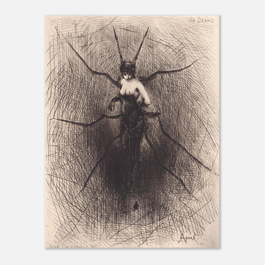 Vintage Spider Woman Etching Un Drame Macabre Symbolist Art Print Antique Dark Fairy Tale Illustration Poster Gothic Oddities