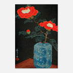 Yoshijiro Urushibara Red Camellia in Blue Vase Japanese Woodblock Print Vintage Botanical Asian Wall Art Woodblock & Asian Art