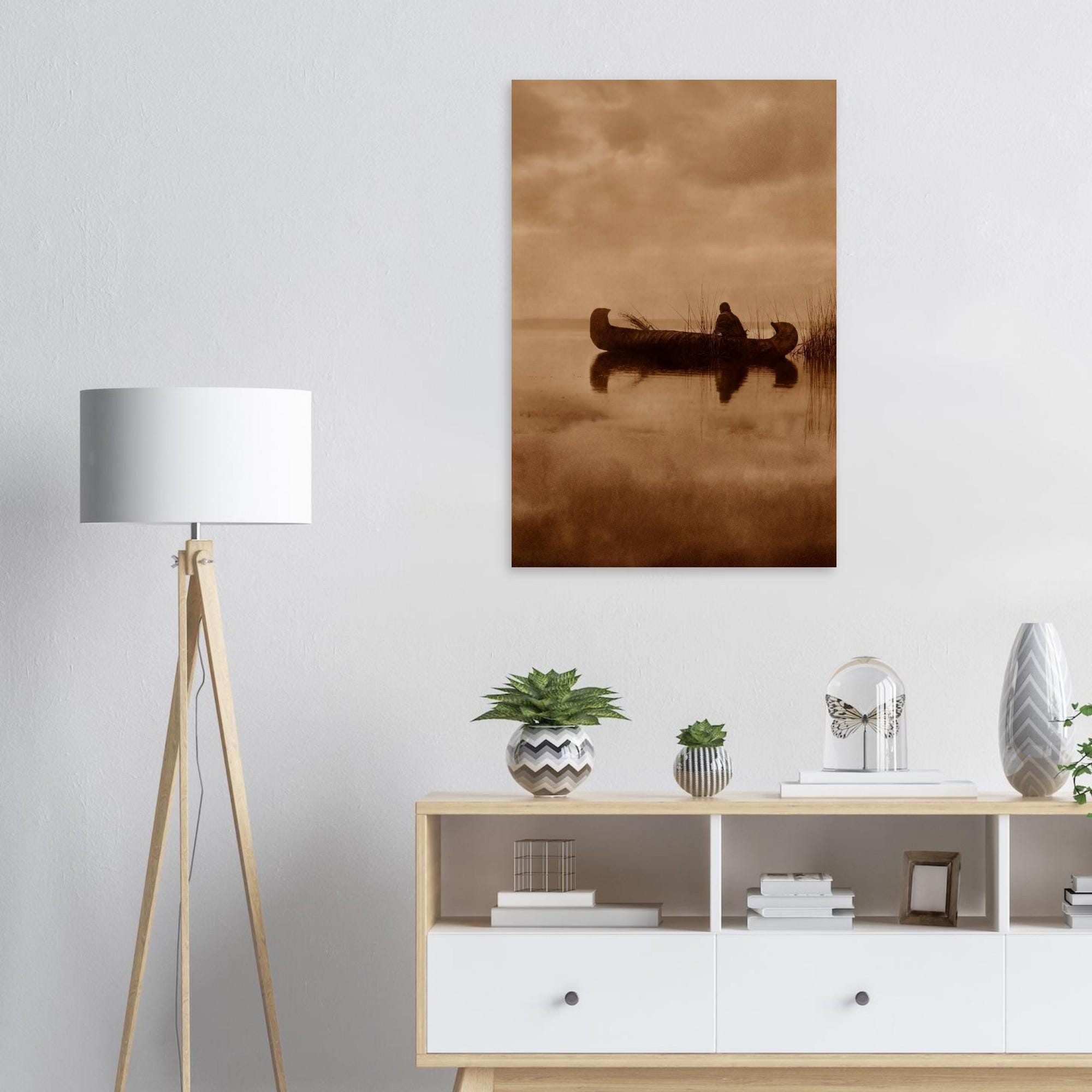 Edward Curtis Kutenai Duck Hunter Print | Native American Canoe Art | Vintage Sepia Wall Art | Rustic Western Home Decor Art Print