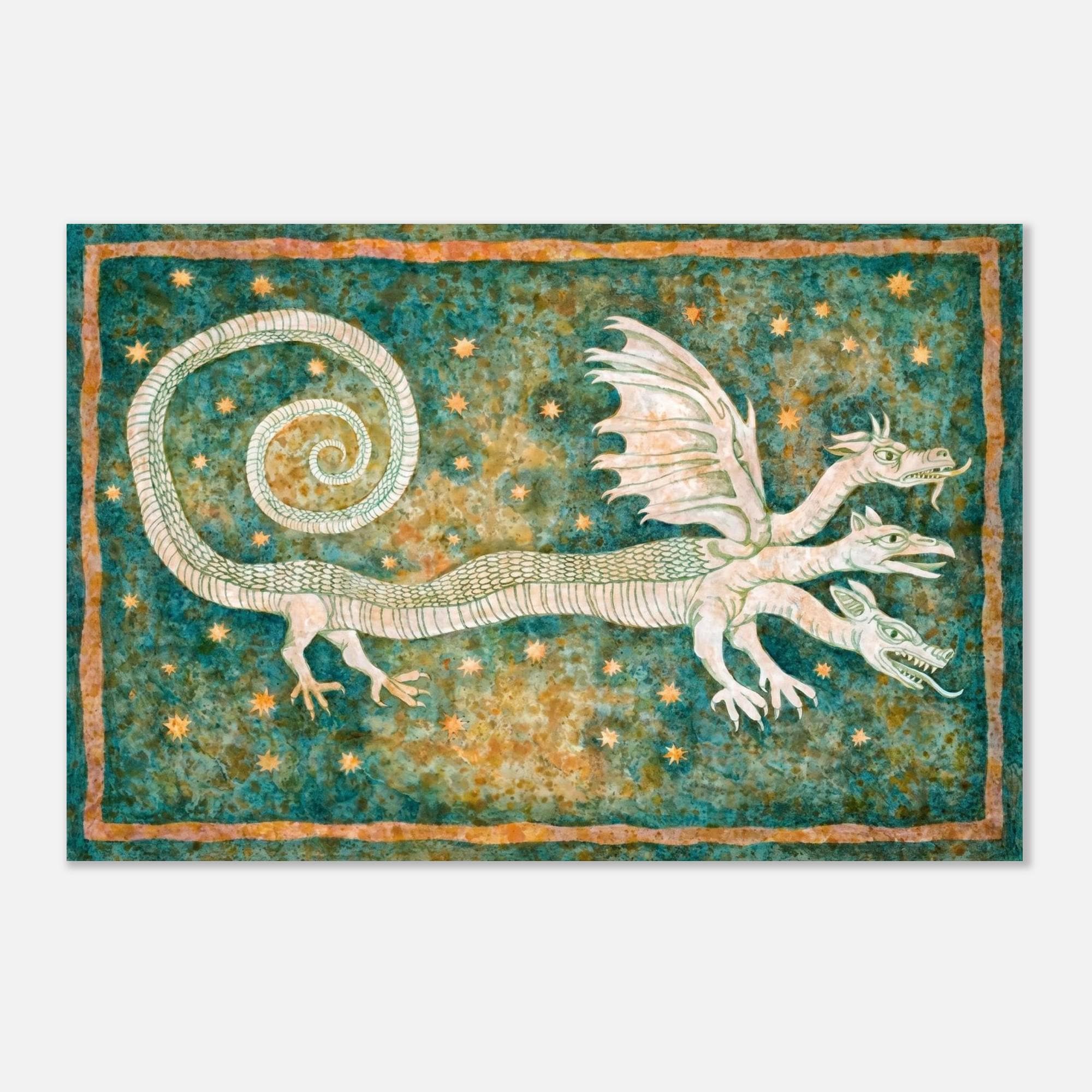 Three Headed Dragon Alchemical Art Print Vintage Clavis Artis Manuscript 1738 Esoteric Occult Wall Decor Myth & Symbolism