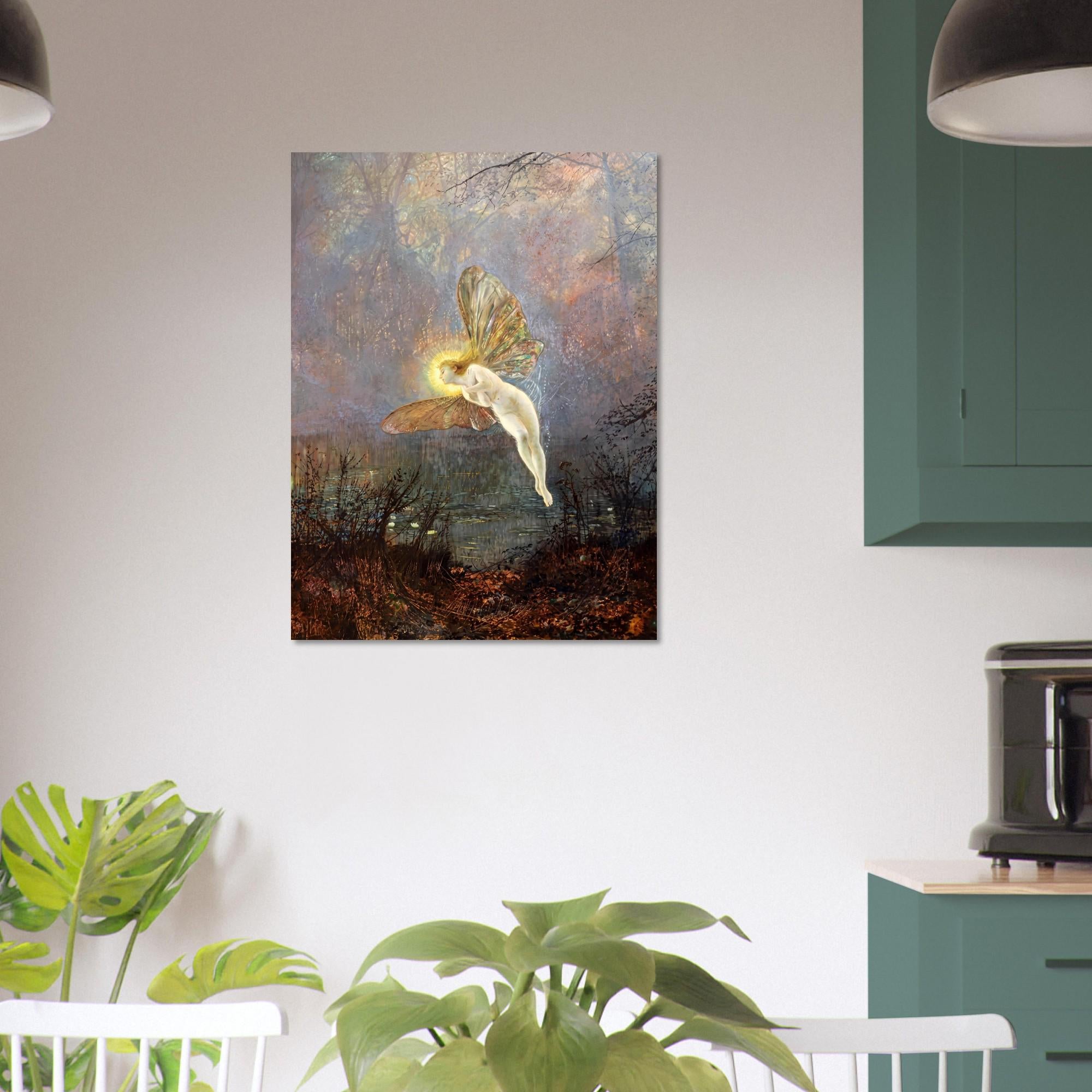 vintage fairy art print myth and symbolism dark academia fantasy moth wing fae wall decor moody enchanted forest aesthetic poster