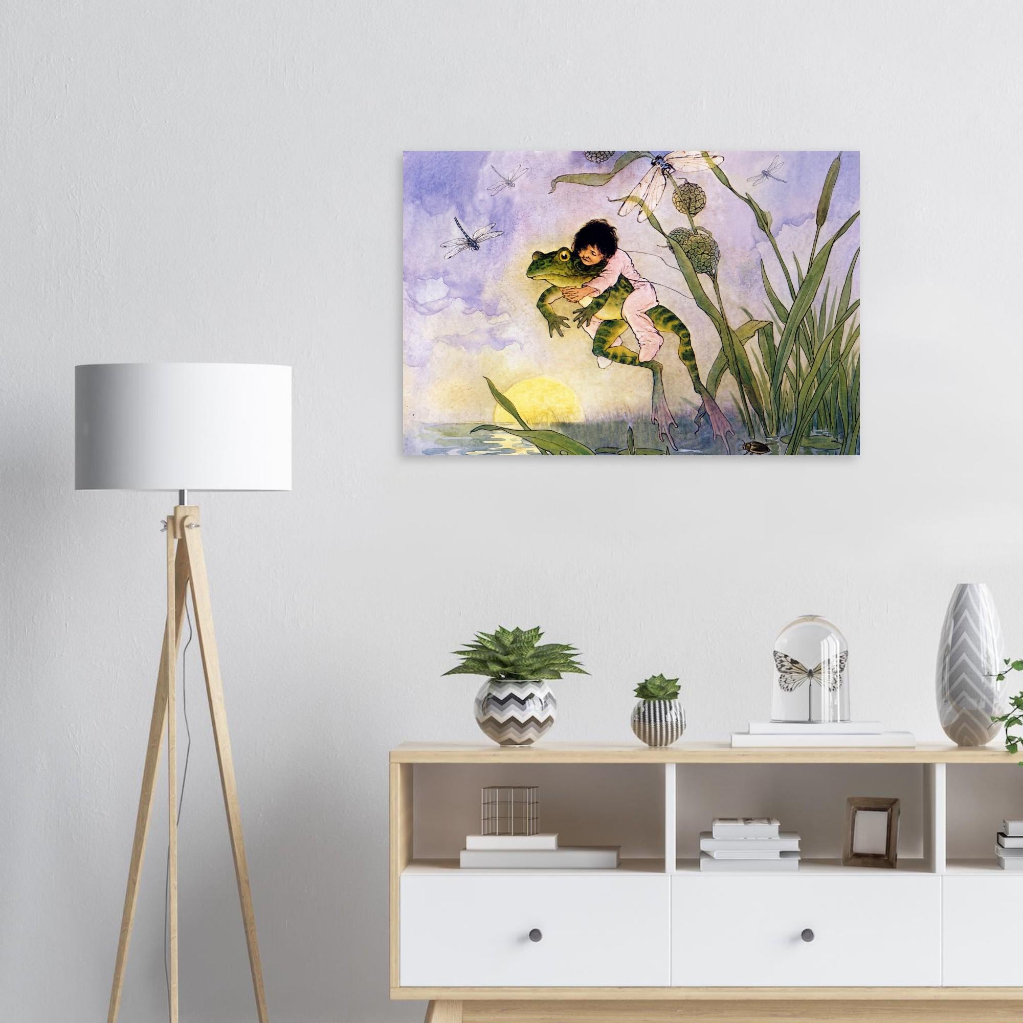 Vintage Frog Art Print Child Riding Toad Illustration Whimsical Nursery Decor Fairy Tale Wall Art 1920s Art Nouveau & Vintage