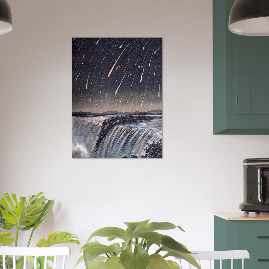 Leonid Meteor Shower Over Niagara Falls Vintage Astronomy Celestial Print Antique Night Sky Waterfall Poster Landscapes Scenery