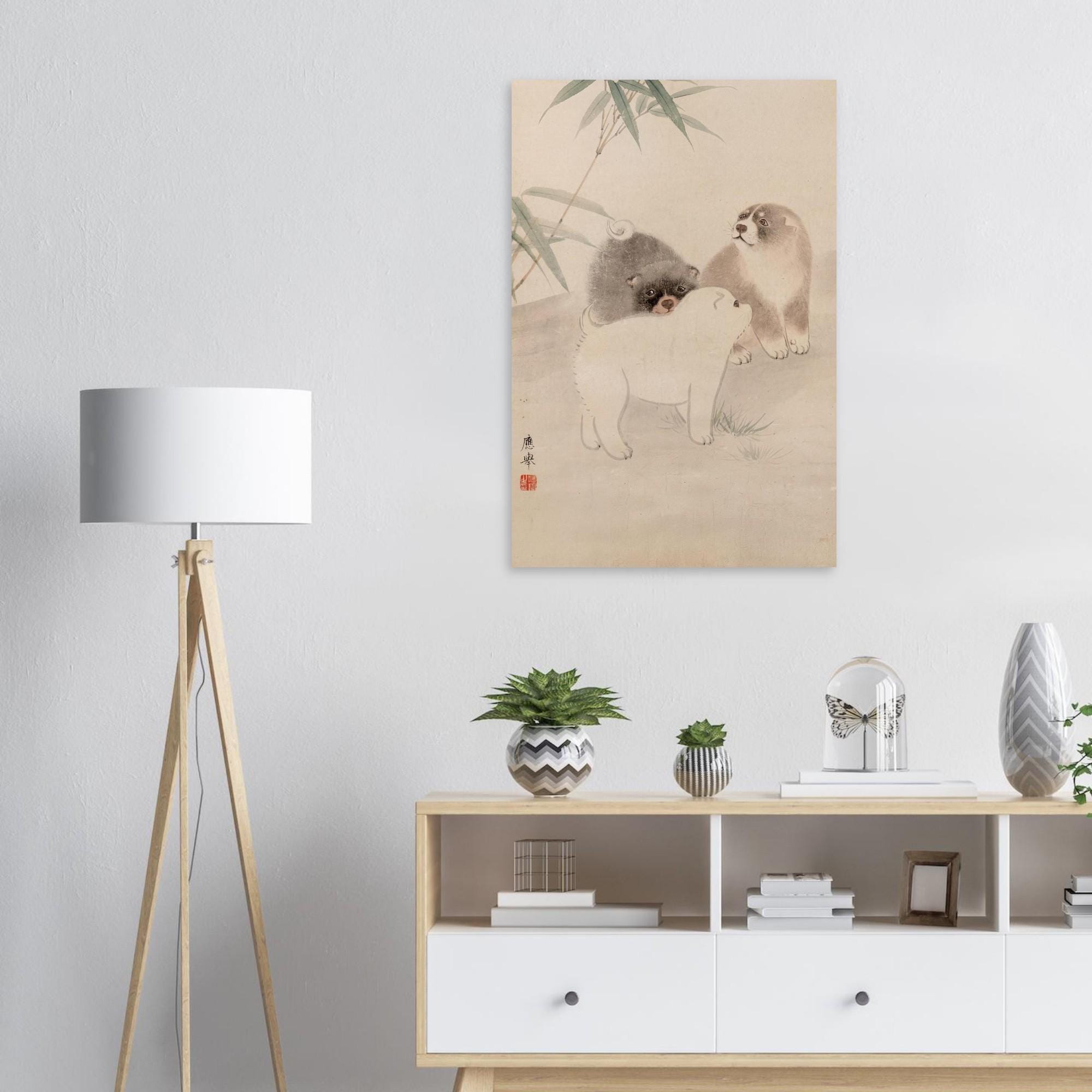 Puppies by Maruyama Okyo Fine Art Print, Japanese Wall Art, Vintage Dog Poster, Wabi Sabi Decor, Cute Animal Art, Asian Home Decor