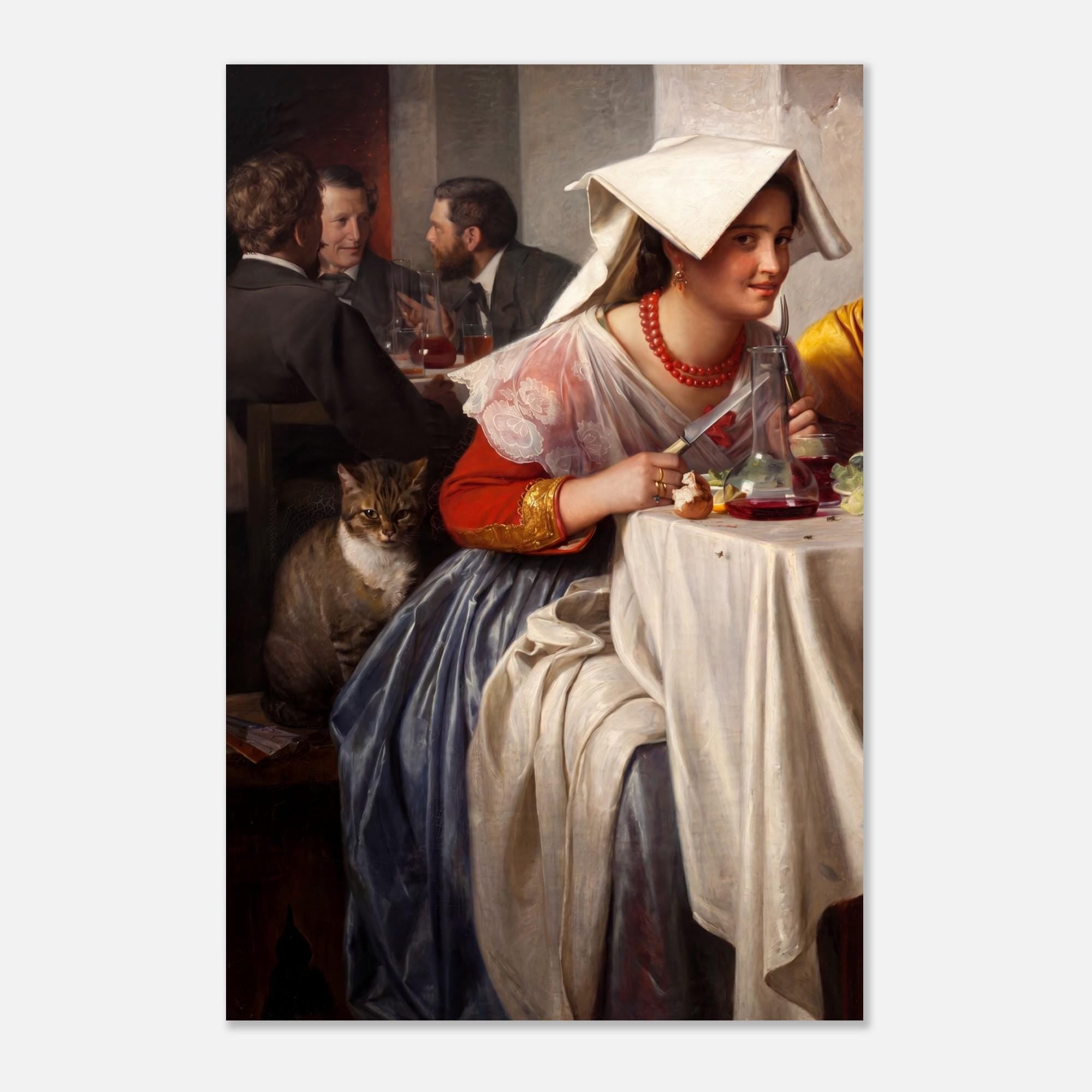 Carl Bloch In a Roman Osteria Vintage Italian Tavern Painting Judgmental Cat Art Print Moody Wall Decor Dark Academia Moody
