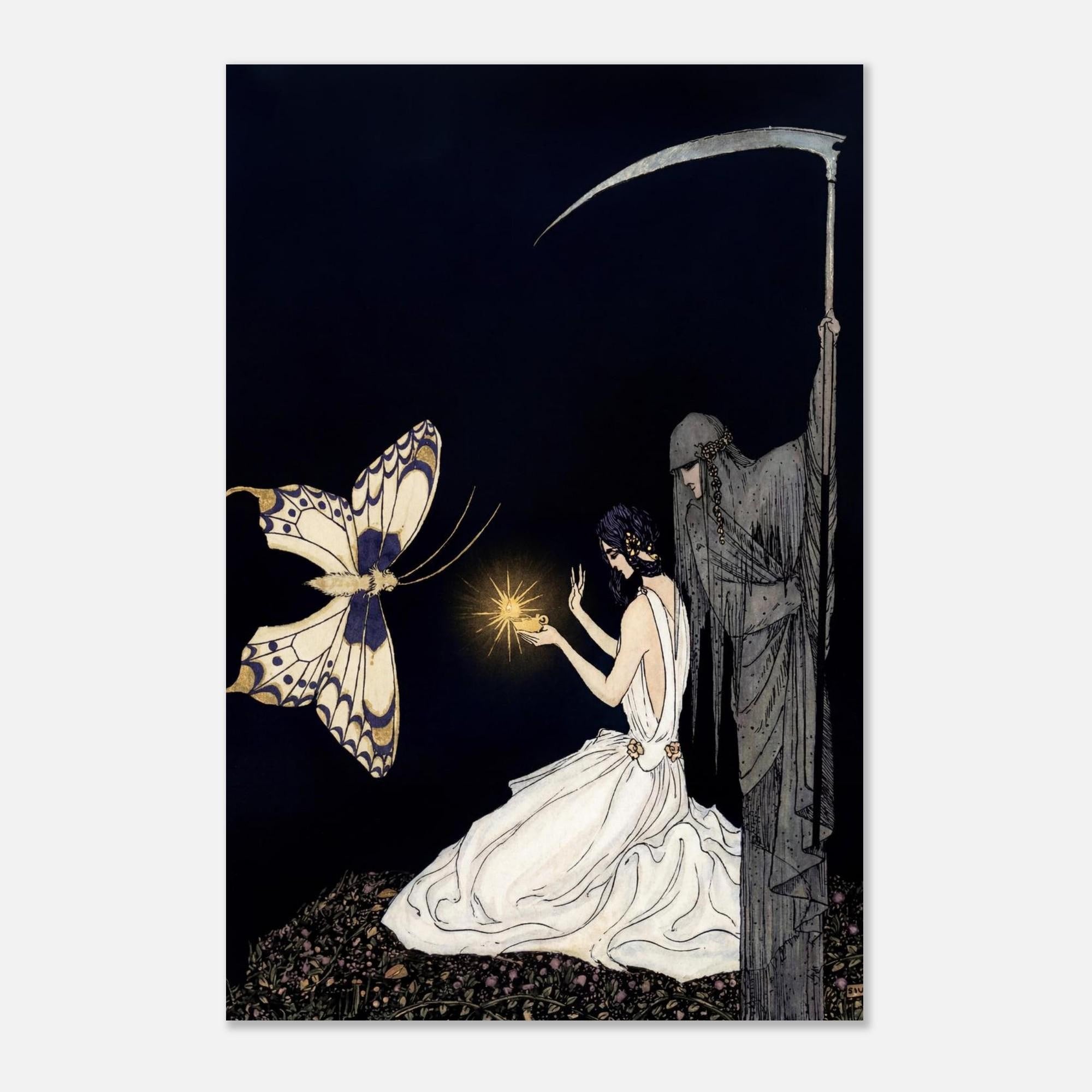 Antique Alastair Hans Henning Voigt Art Print Gothic Psyche and Death Illustration Macabre Grim Reaper Wall Art Dark Fantasy Macabre