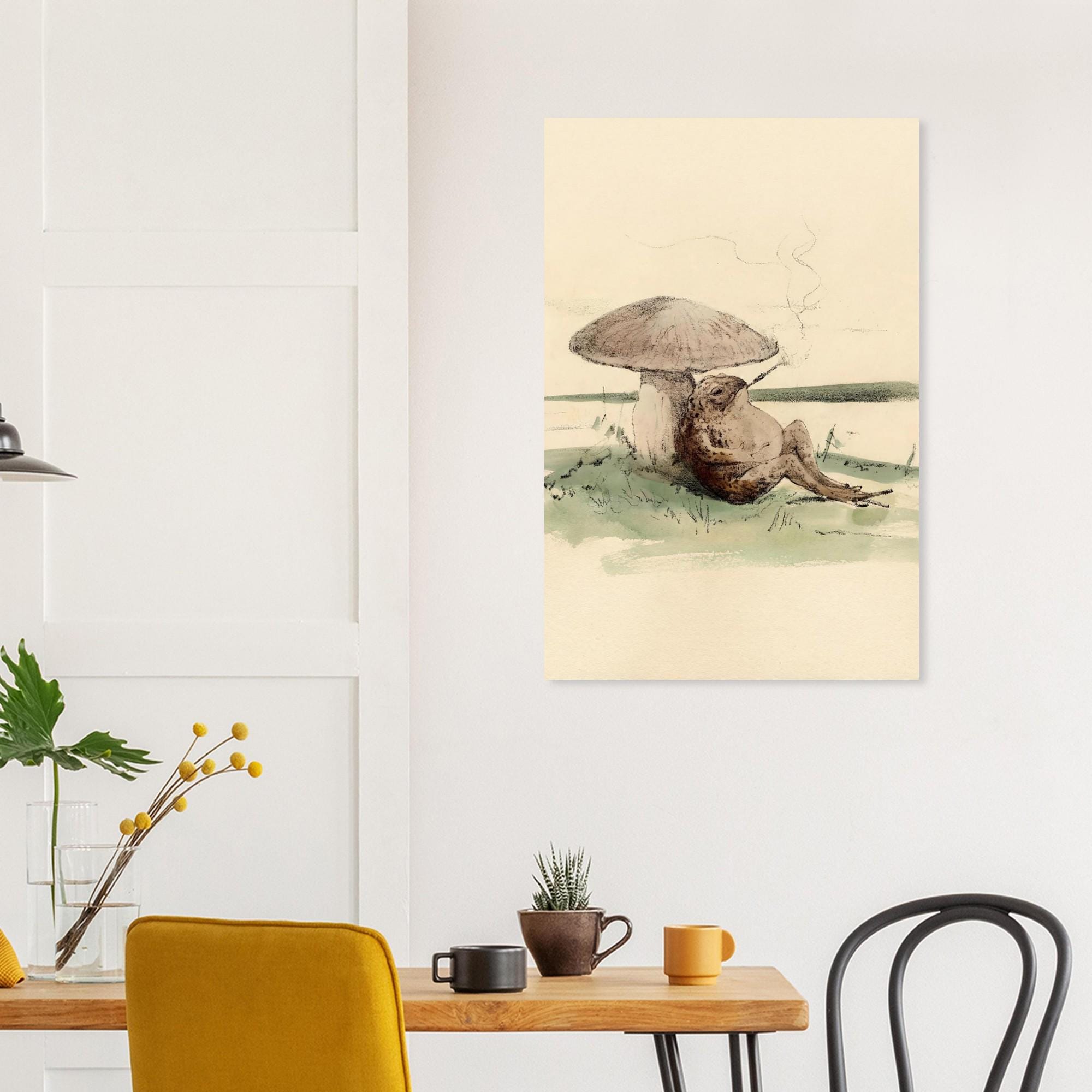 Smoking Toad Art Print | Vintage Frog Mushroom Illustration | Victorian Animal Wall Art | Cottagecore Decor | Dark Academia Art