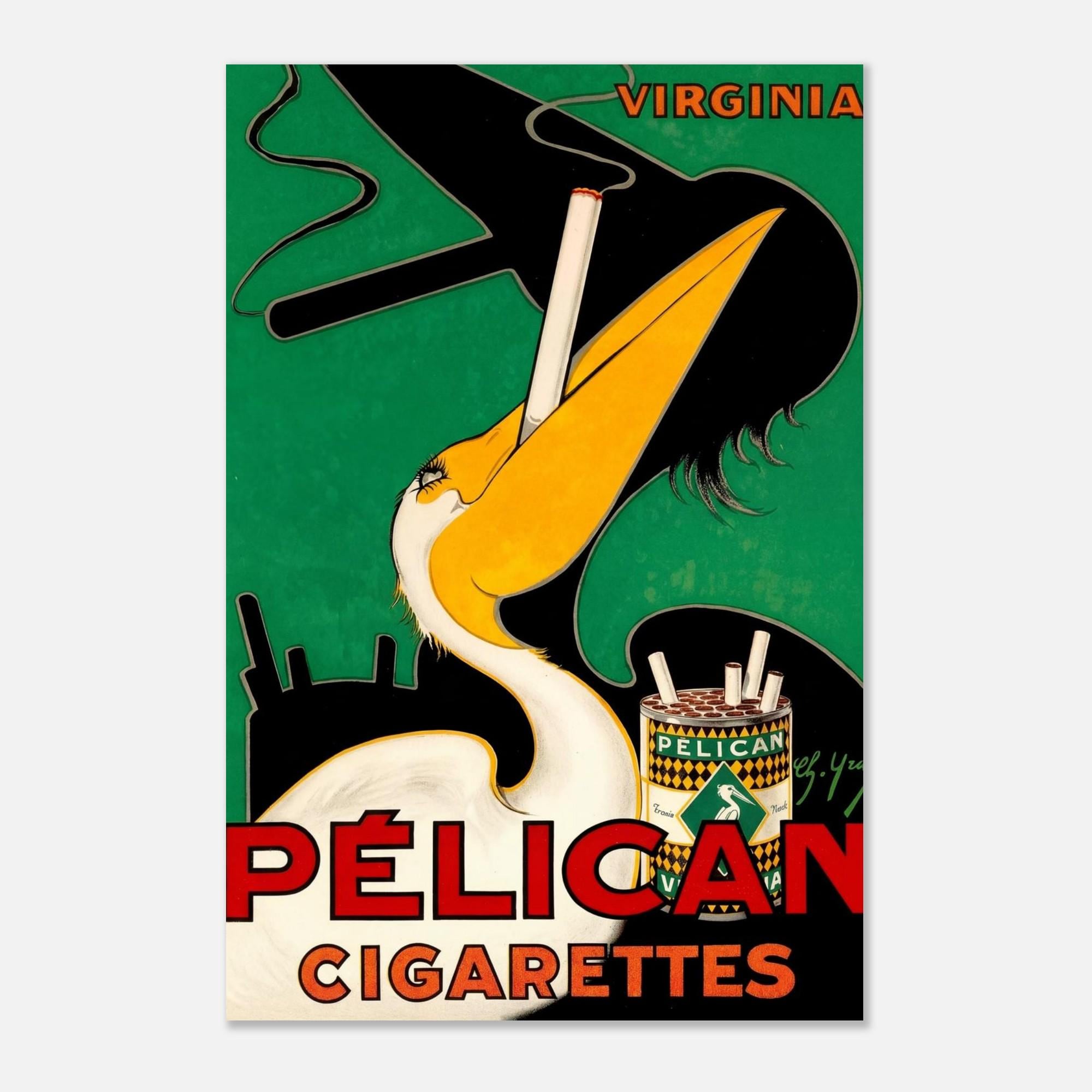 Pelican Cigarettes by Charles Yray Fine Art Print, Vintage Advertising Poster, Art Deco Wall Decor, Retro Tobacco Pelican Ad Print