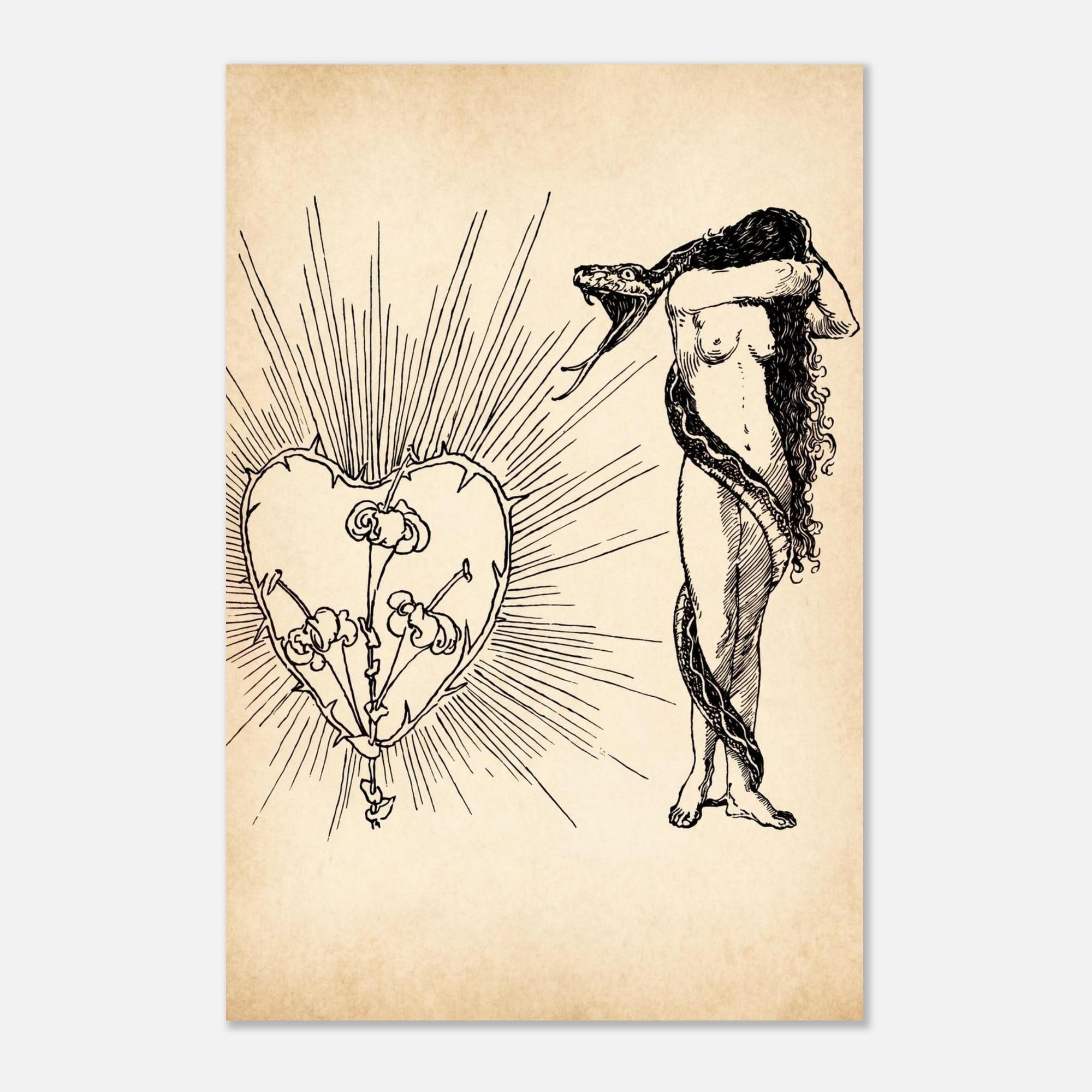 Alexander Frenz Art Nouveau Woman with Snake Print | Vintage Jugendstil Wall Art | Symbolist Heart Thorns Illustration Wall Decor