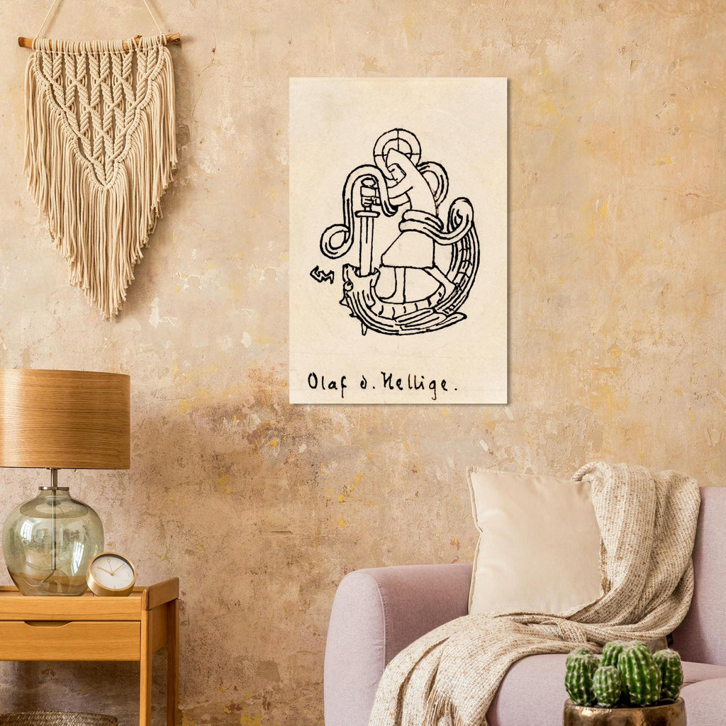 Saint Olaf of Norway Viking King and Patron Saint Medieval Line Art Illustration Unframed Print Myth & Symbolism