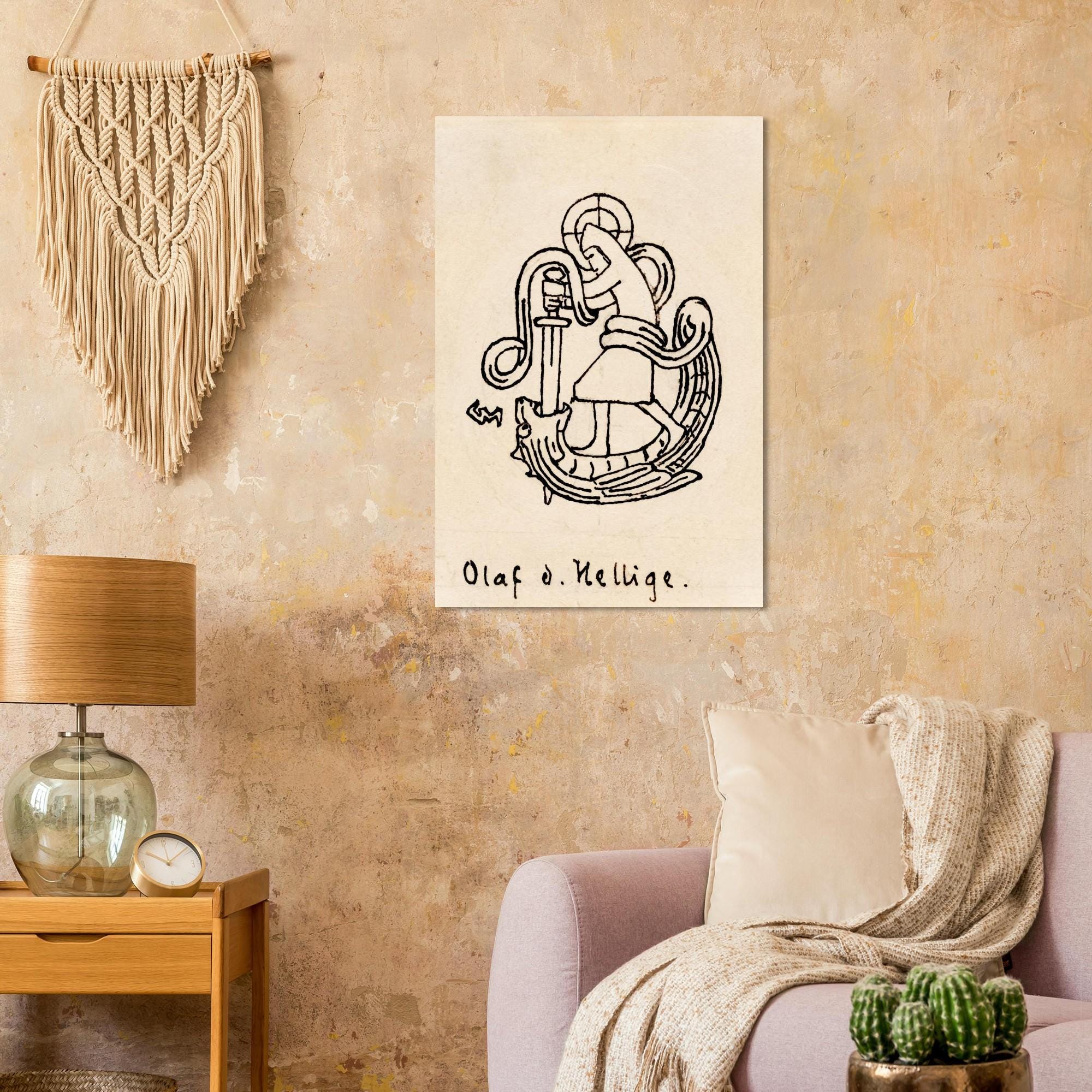 Saint Olaf of Norway Viking King and Patron Saint Medieval Line Art Illustration Unframed Print Myth & Symbolism