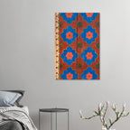 Medieval Floral Pattern Art Print Red Blue Gold Folk Art Rosette Wall Decor Antique Wooden Ceiling Motif - Folk & Naive Art